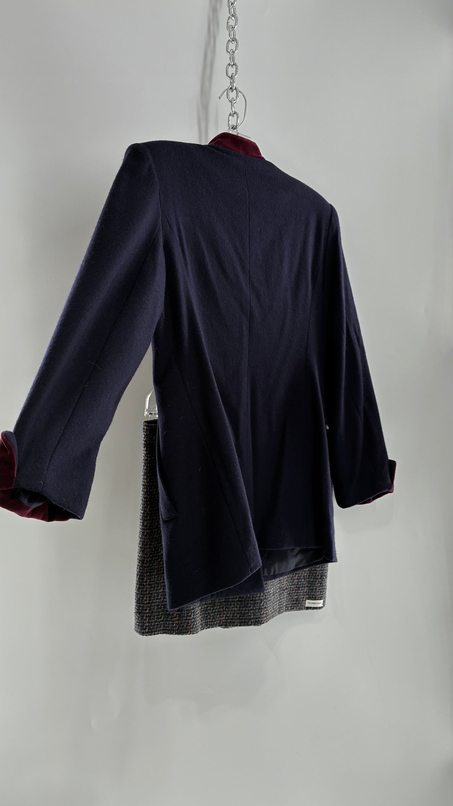 Vintage Suit Set with Bell Boy Style Double Breasted Wool, Velour Cuff Jacket and Upcycled Mini Skirt (6P)
