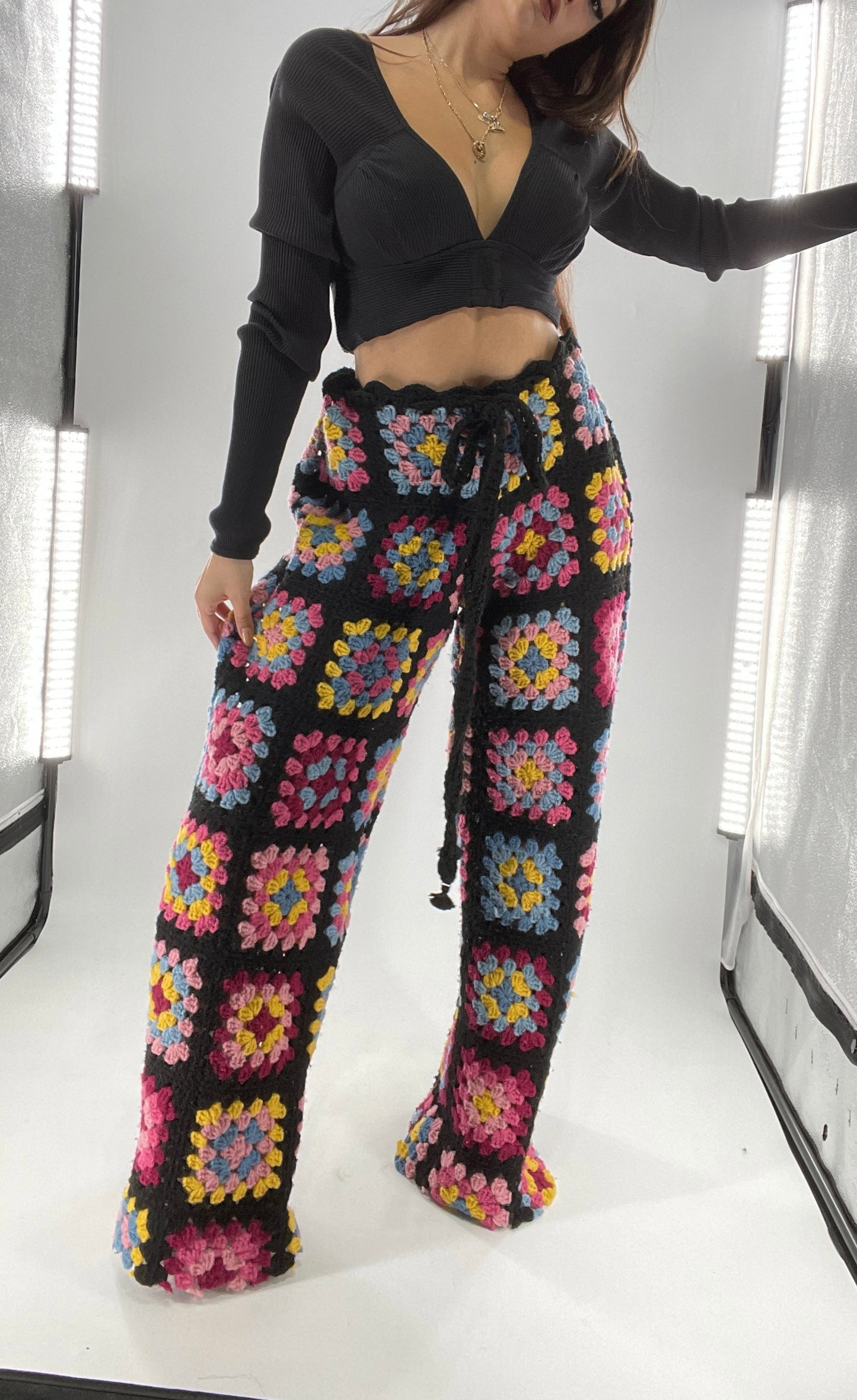 CUSTOM Handmade Granny Square High Contrast Lounge Pants (XS/S/M/L)