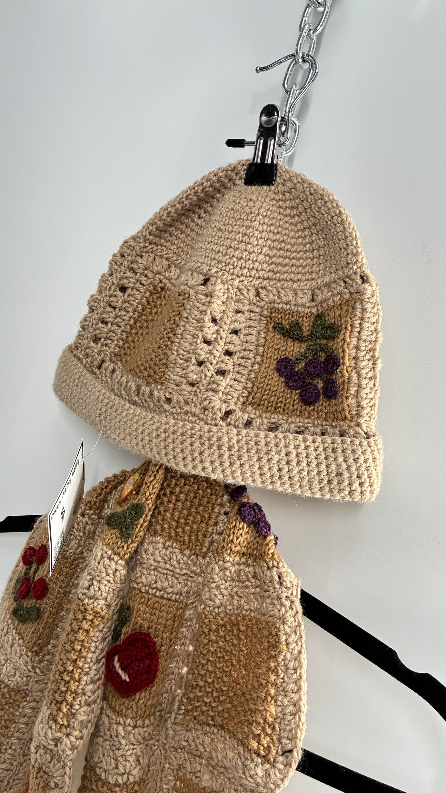 Vintage Crochet Knit Fruits of the Loom Hat and Scarf Set