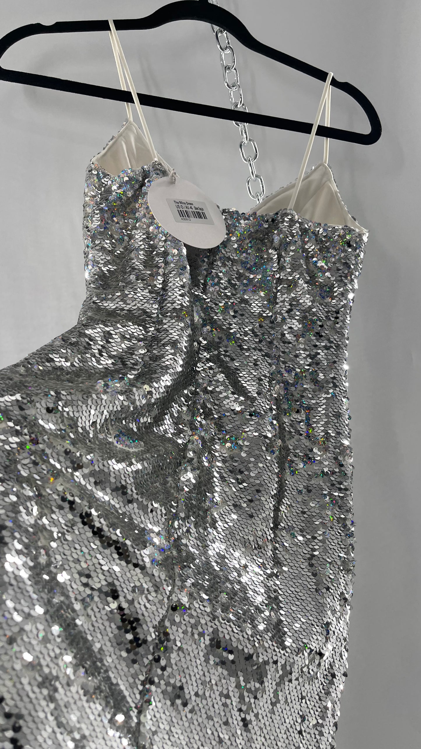 Princess Polly Silver Iridescent Sequin Mini Dress with Triangle Cups and Thigh Slit (0)