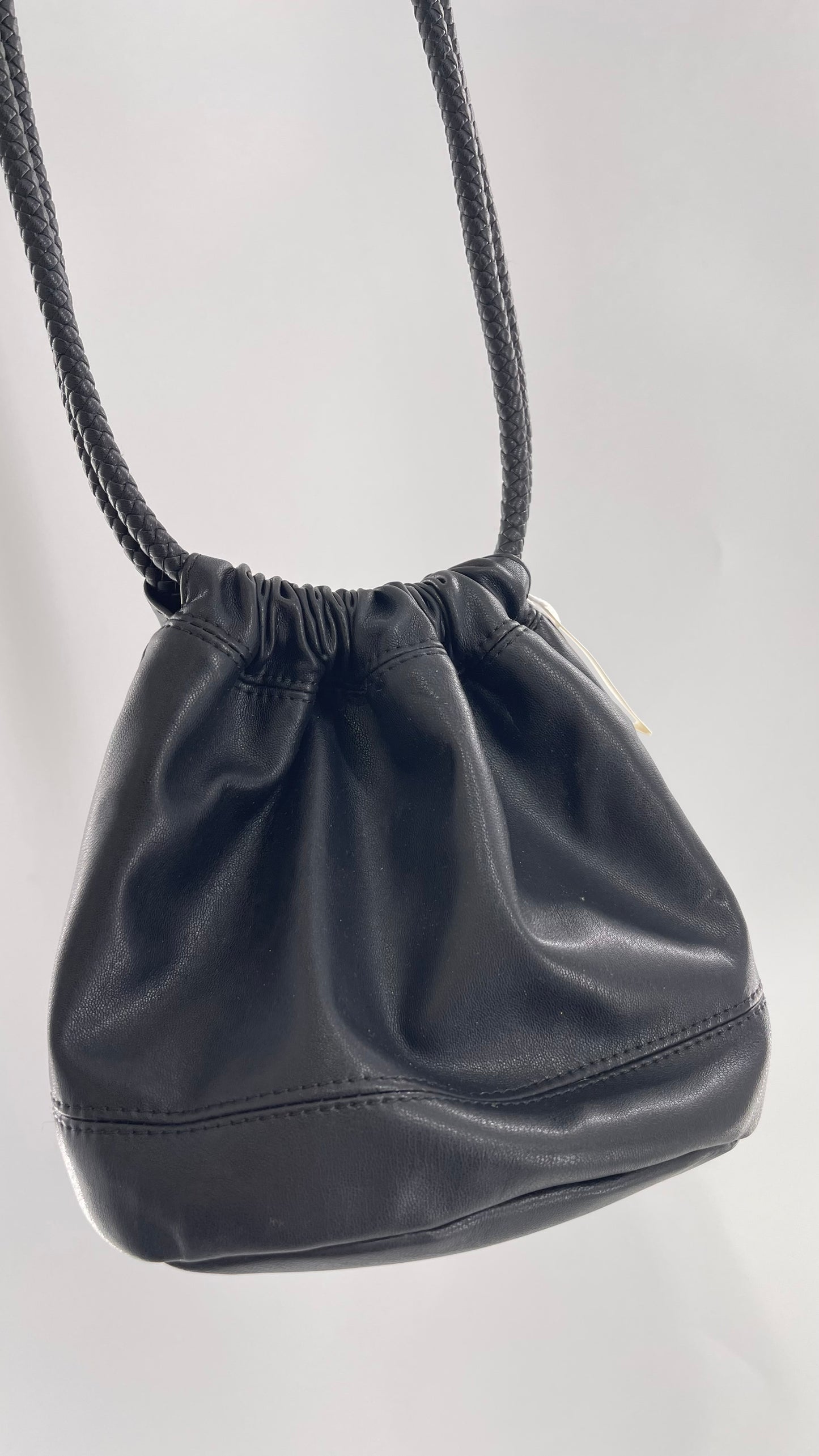 Urban Outfitters Black Adjustable Bucket Tank Vegan Leather Bag with Braided Handles