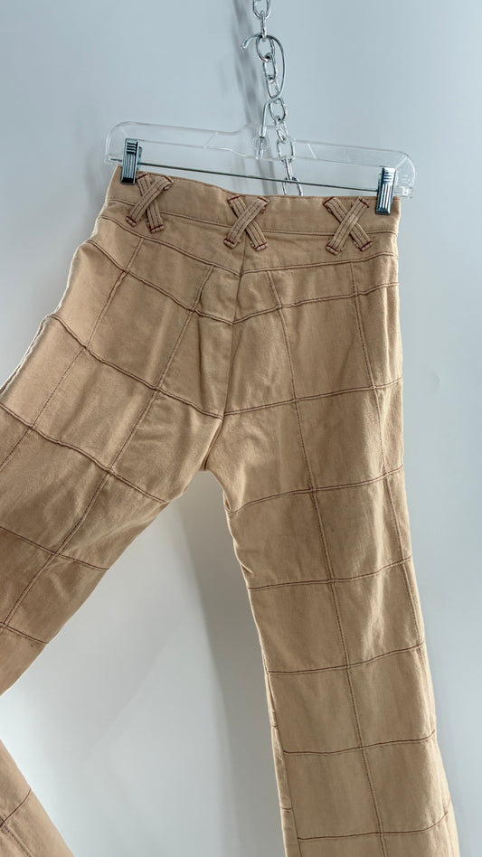 Vintage Tan Patchwork Flare with “X” Belt Loops (XS/S)