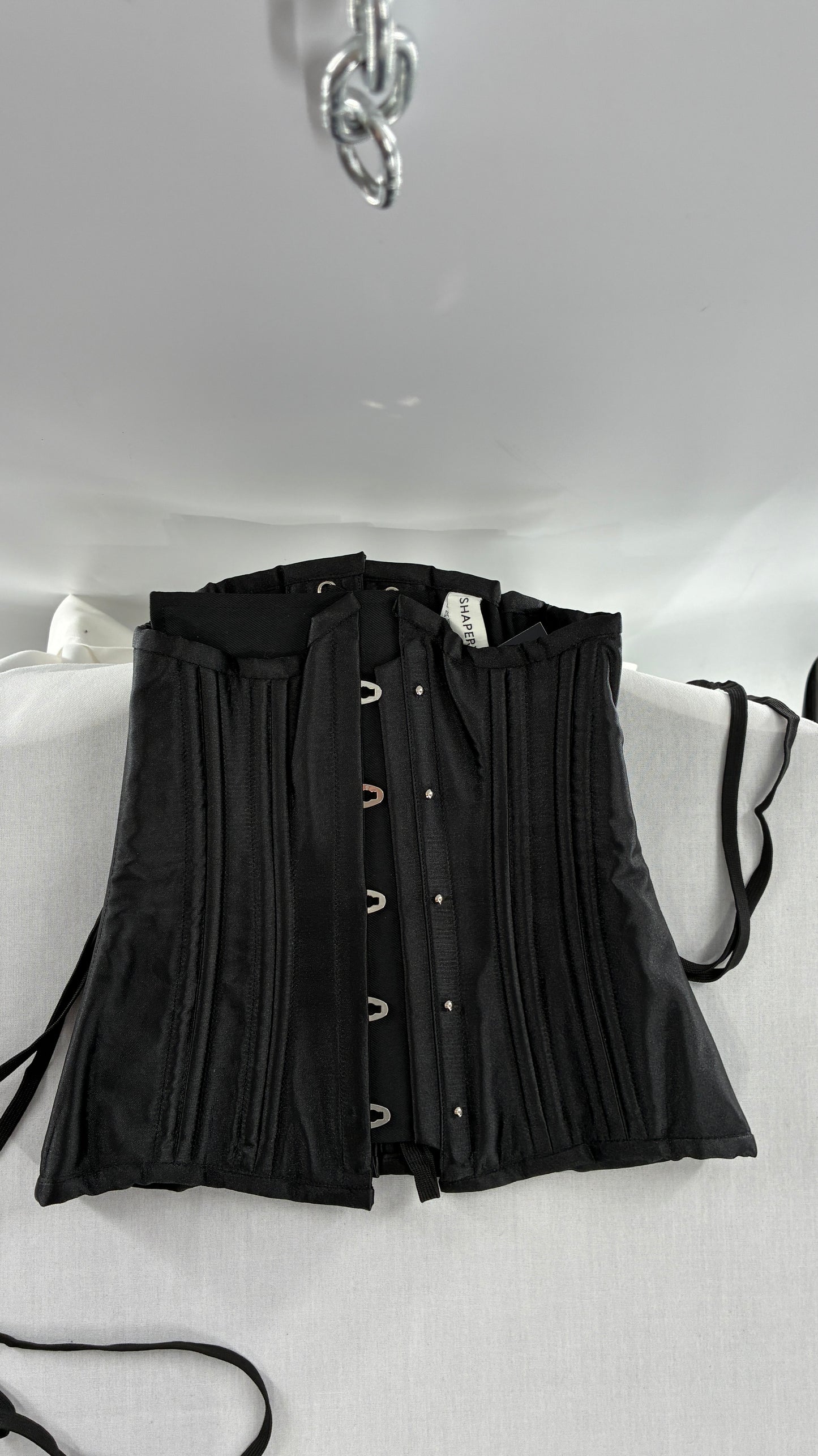 Vintage SHAPERX Black Satin Heavy Duty Ribbed Corset (XS)