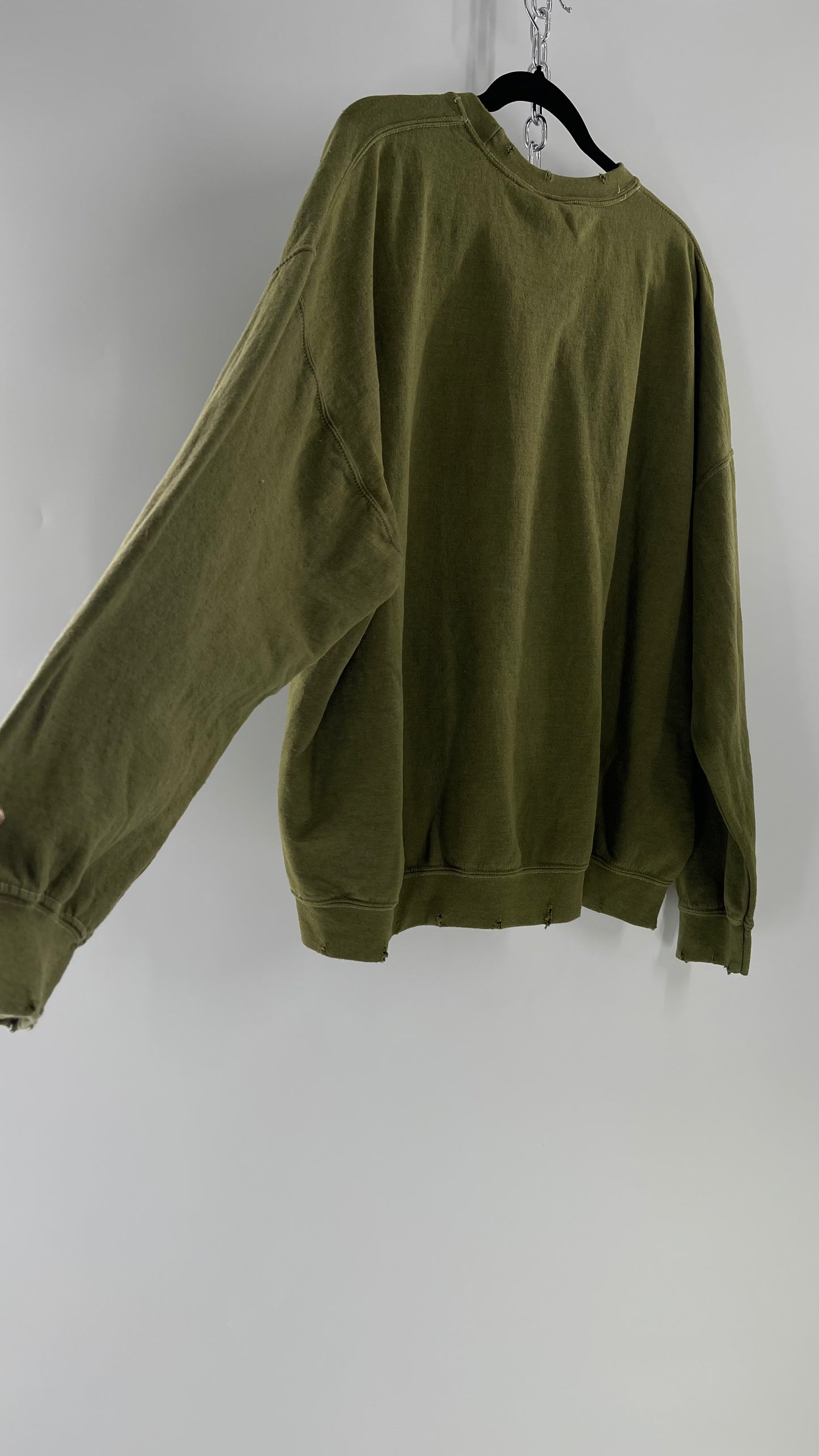 Vintage Green Graphic Pink Floyd Crewneck Knits with Distressed Neckline and Hems (L/XL)