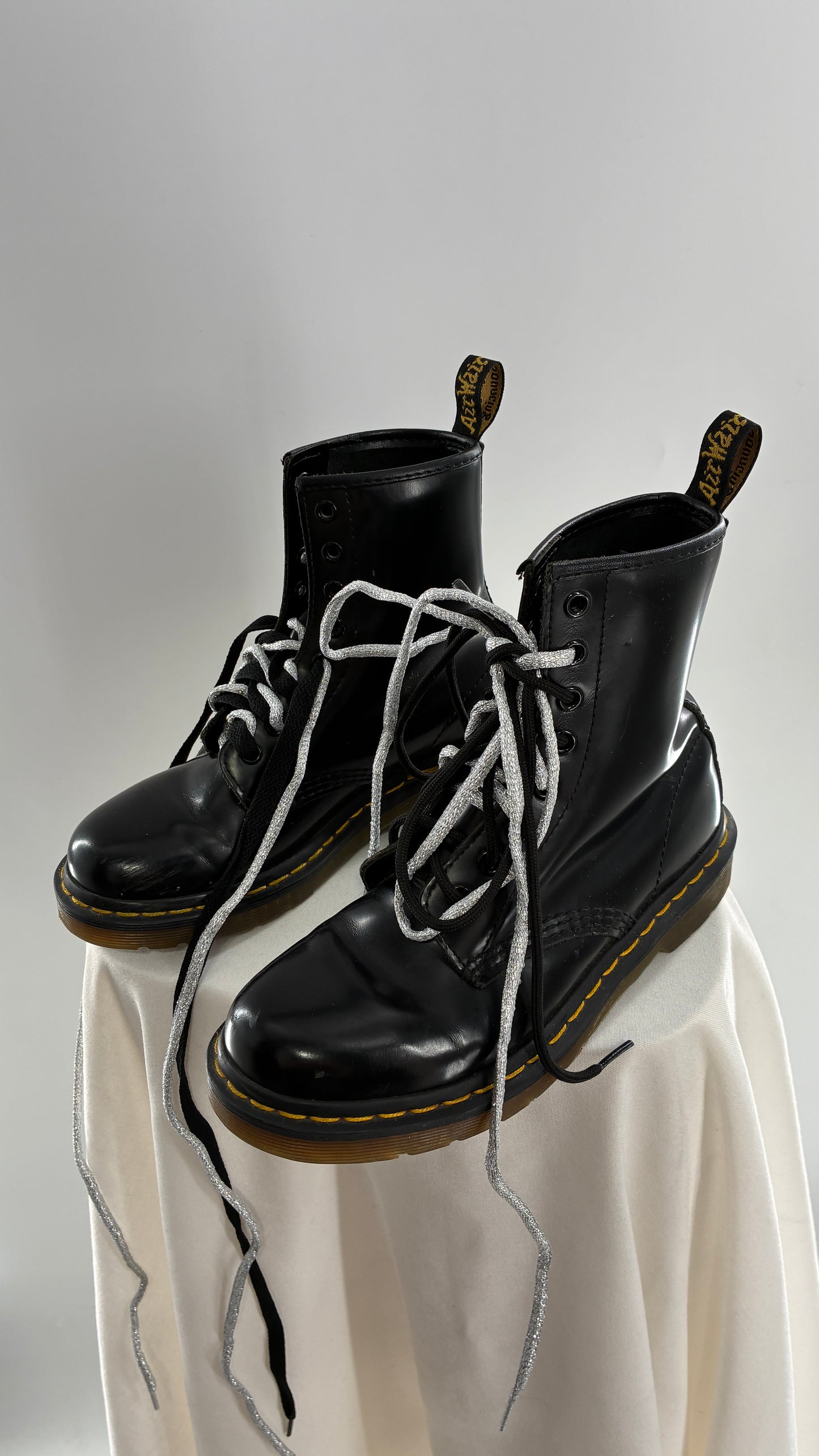 Vintage Dr. Martens Patent Leather Black Combat Boots (6)