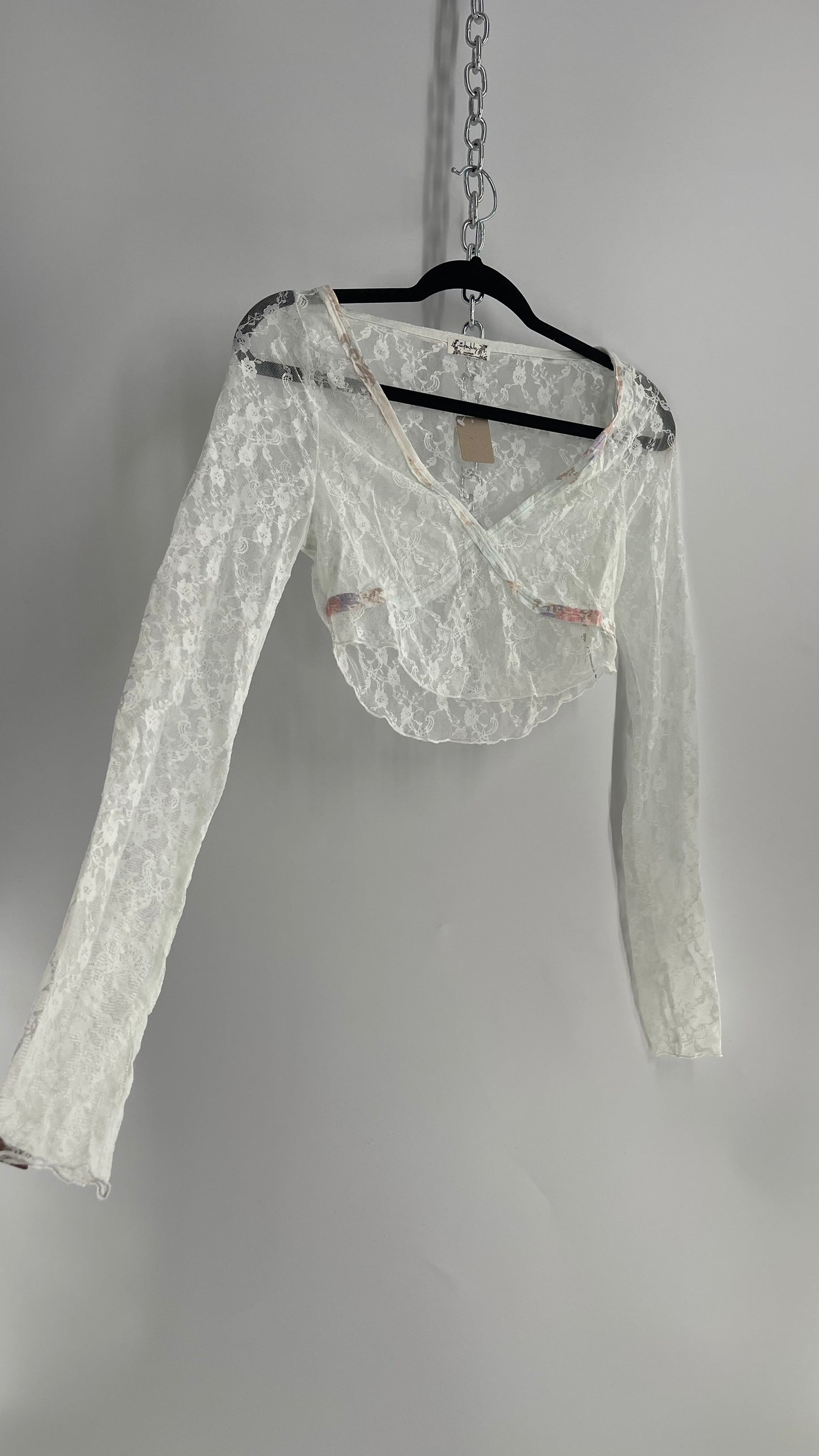 Intimately Free People Baby Blue Lace Ballerina Thumb Hole Long Sleeve (Small)