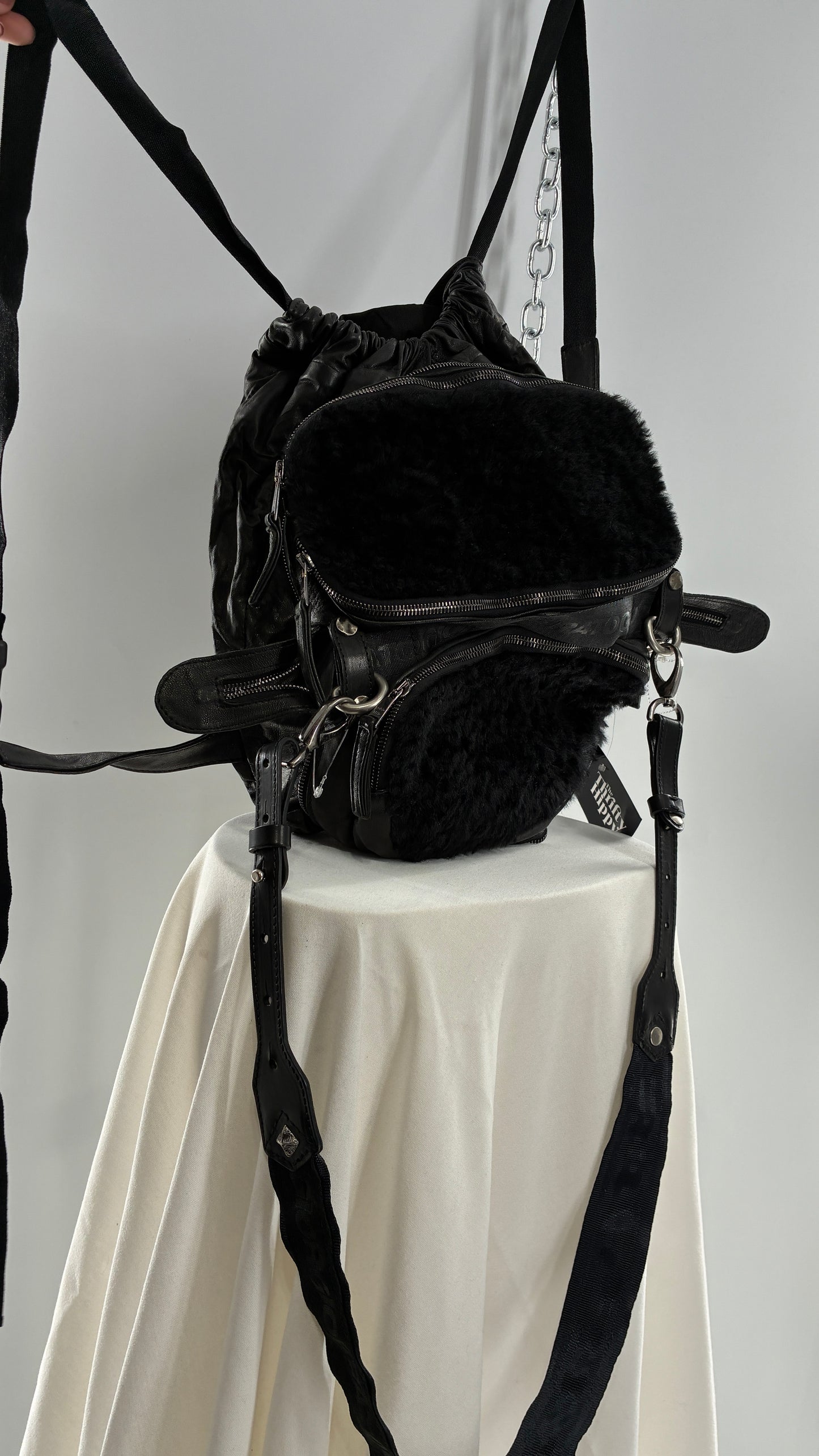 GIORGIO BRATO Black Lamb Leather Convertible Shoulder Bag and Backpack