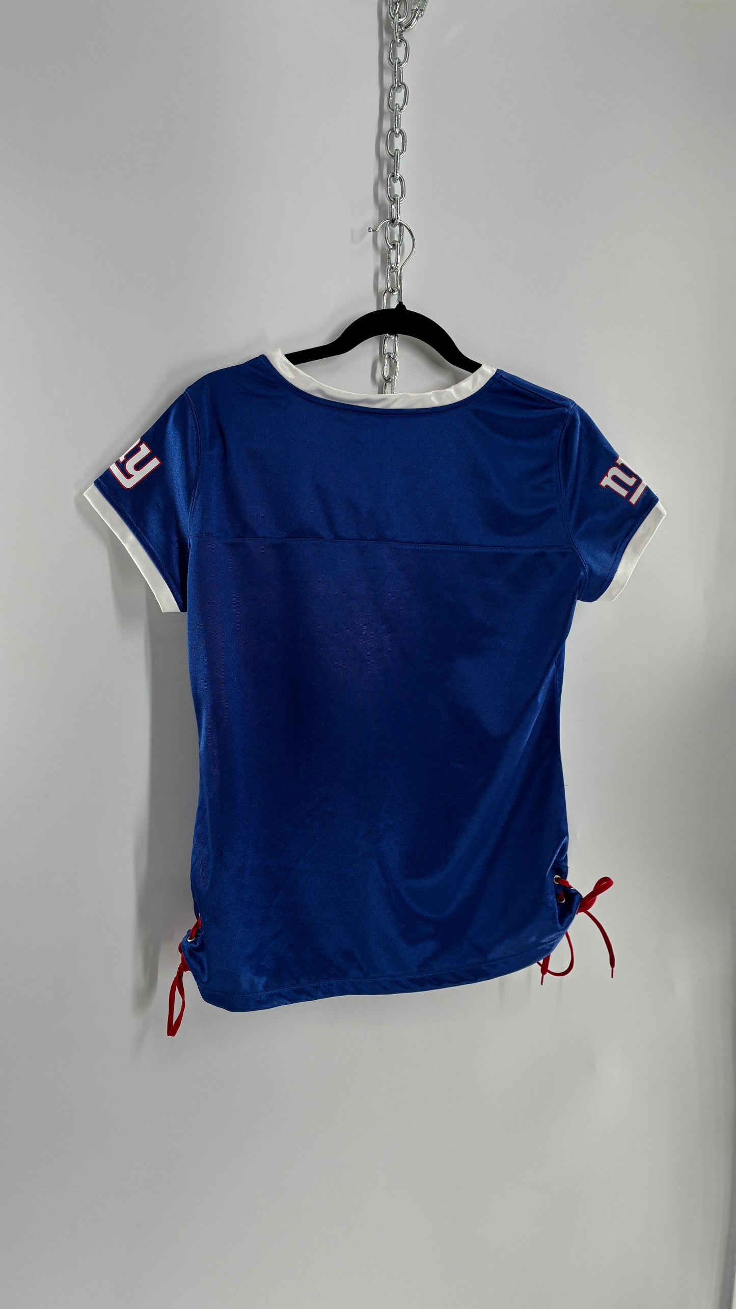 Vintage GIANTS NFL Ribbon Tie Side Jersey with Rhinestone Details (Large)