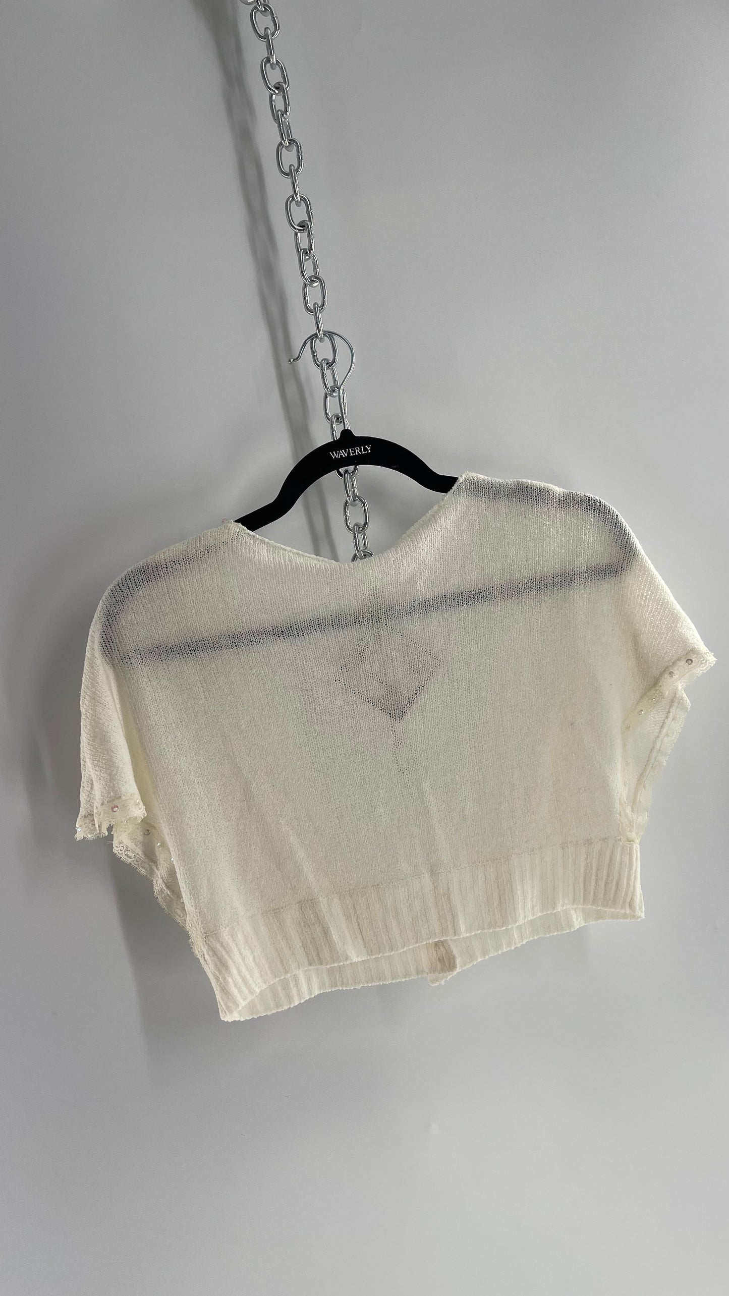MIXIT VINTAGE White 100% Acrylic Cropped Shrug with Sequin and Button Detailing (Medium)