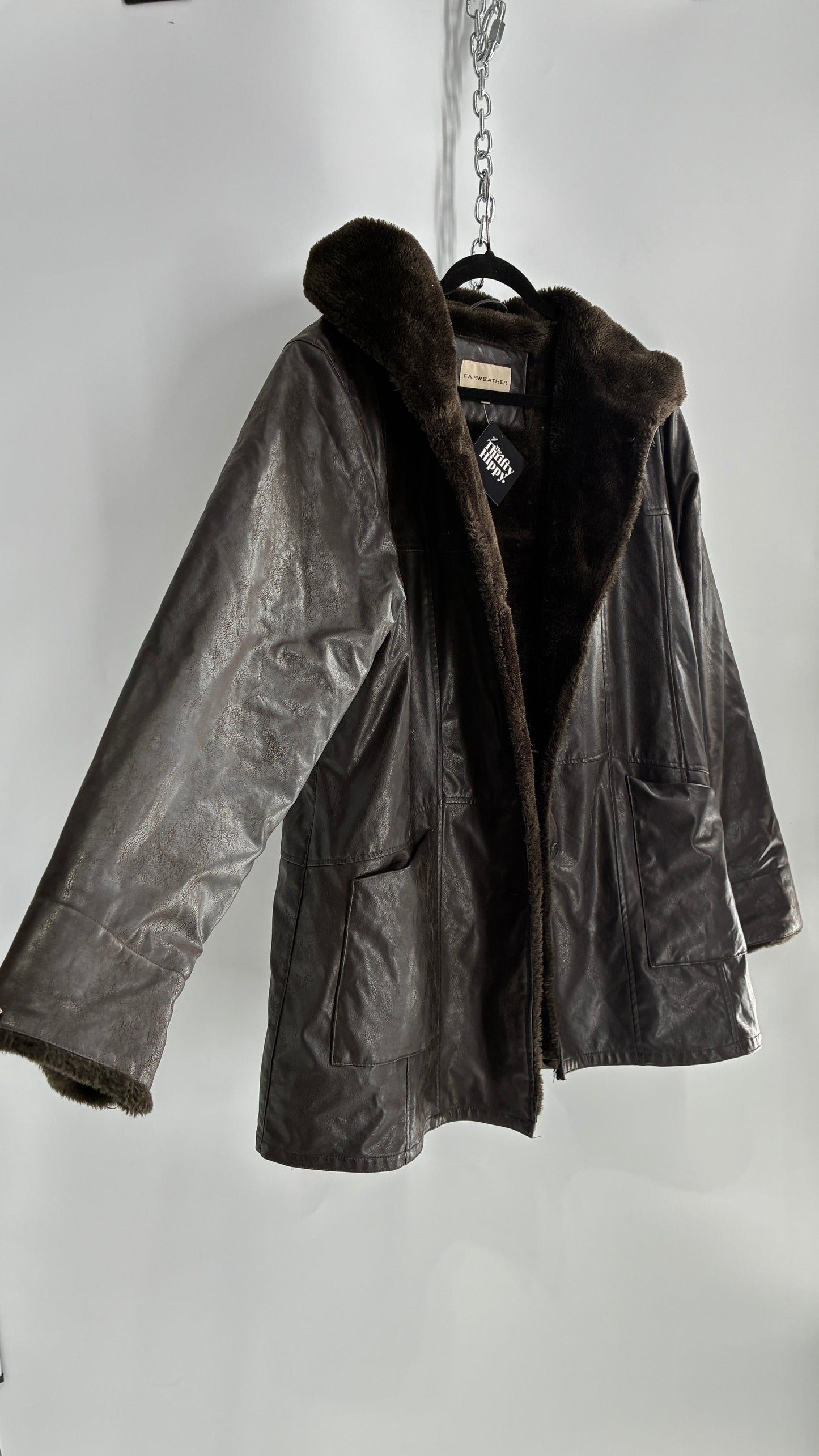 Vintage Vegan Leather FAIRWEATHER Faux Fur Lined Jacket (Large)