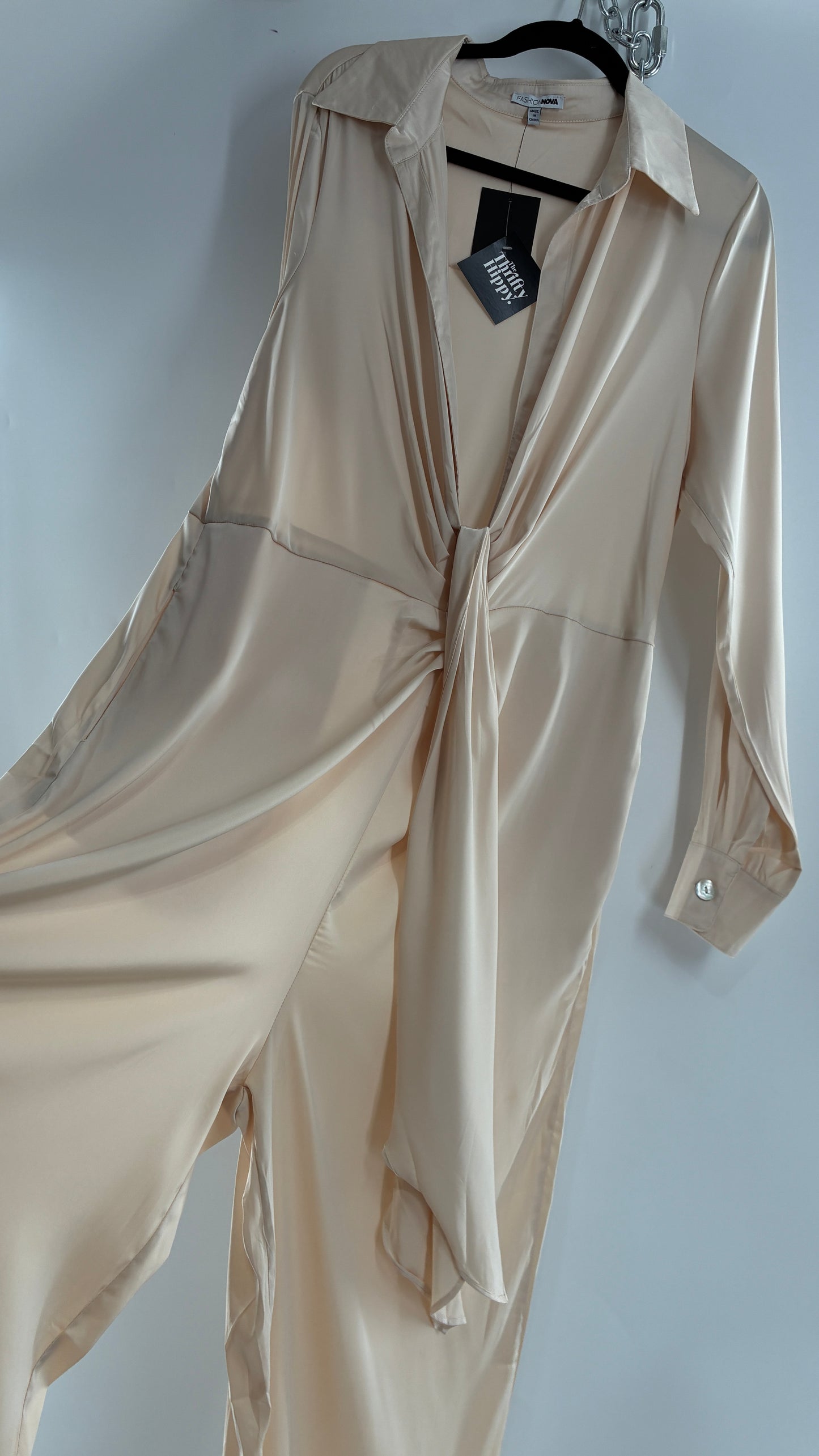 FASHION NOVA Silky Champagne Wide Leg Jumpsuit (XXL)