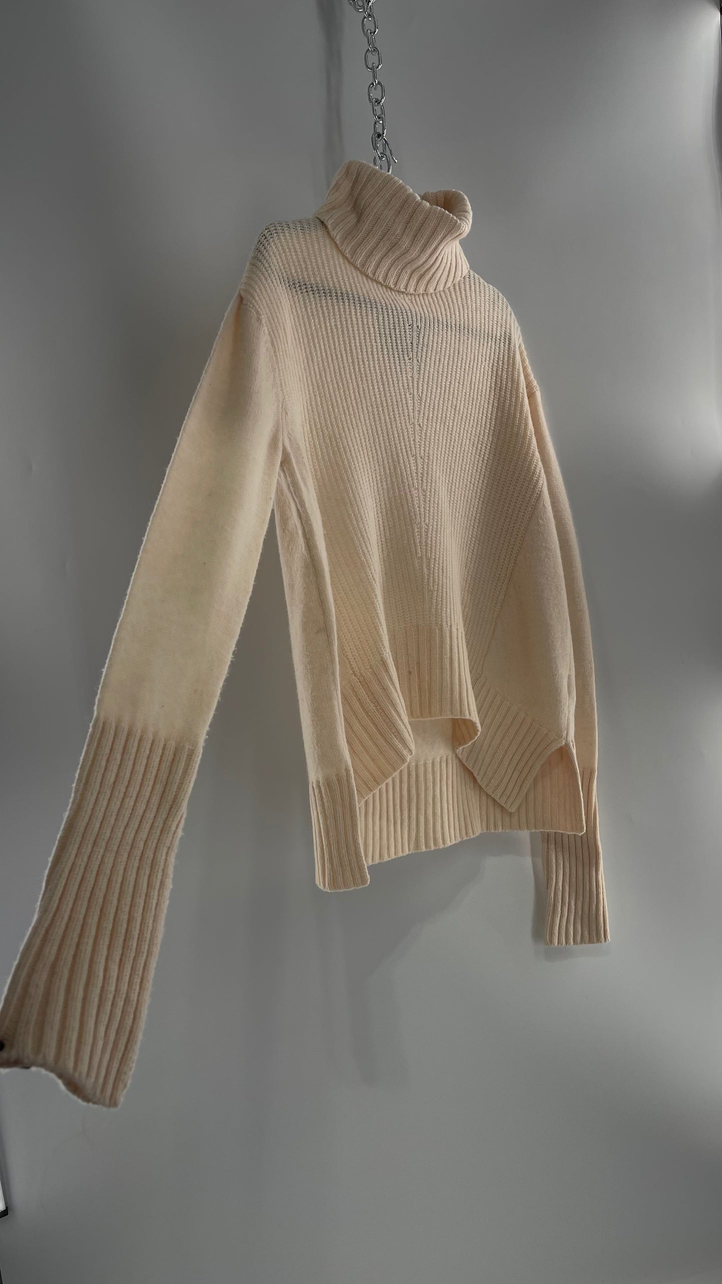 MOTH Anthropologie 80% Wool Ivory Off White Knit Turtle Neck Sweater (Small)