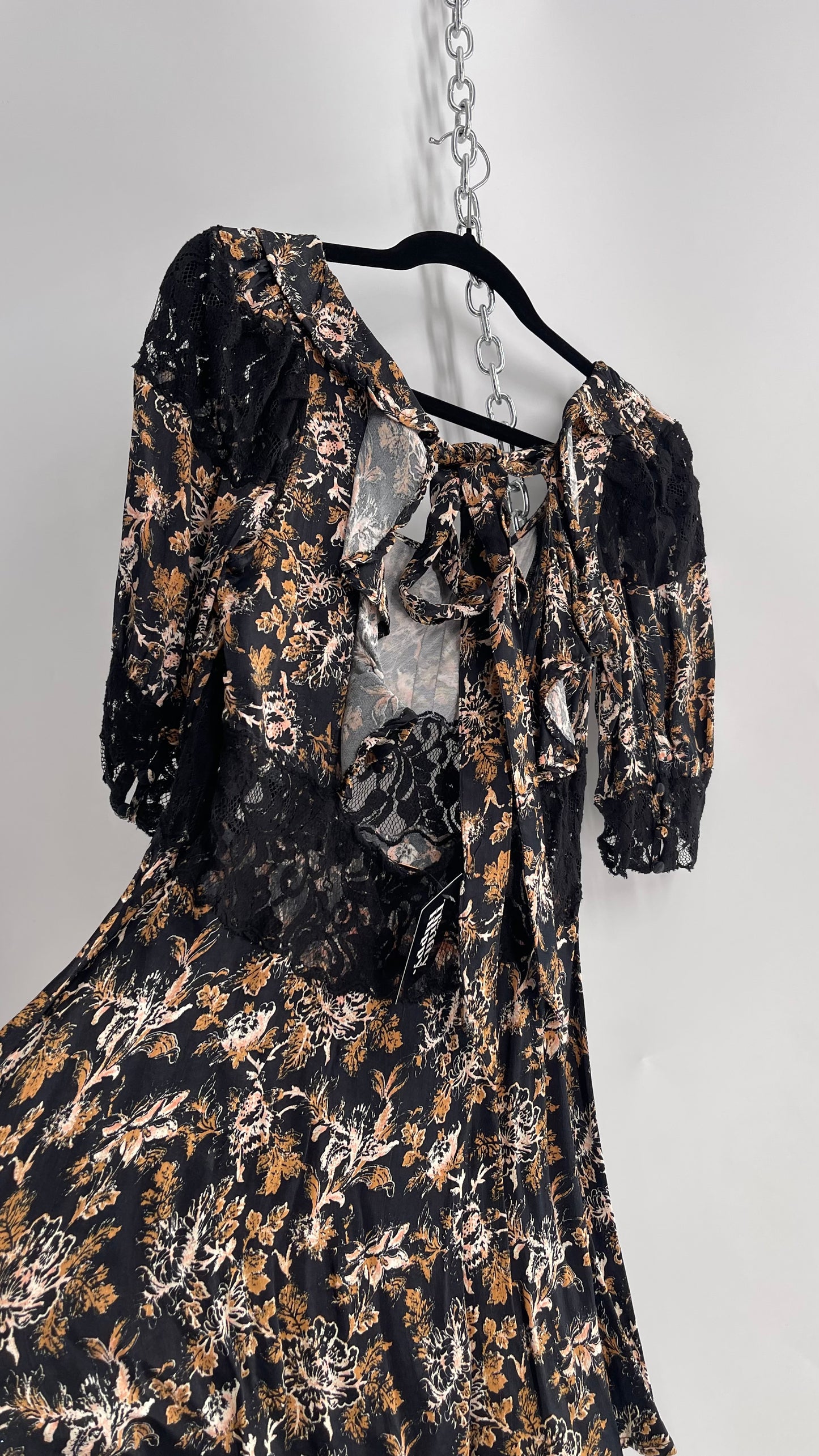 Free People Black Floral Mini Dress with Open Back and Lace Details (4)