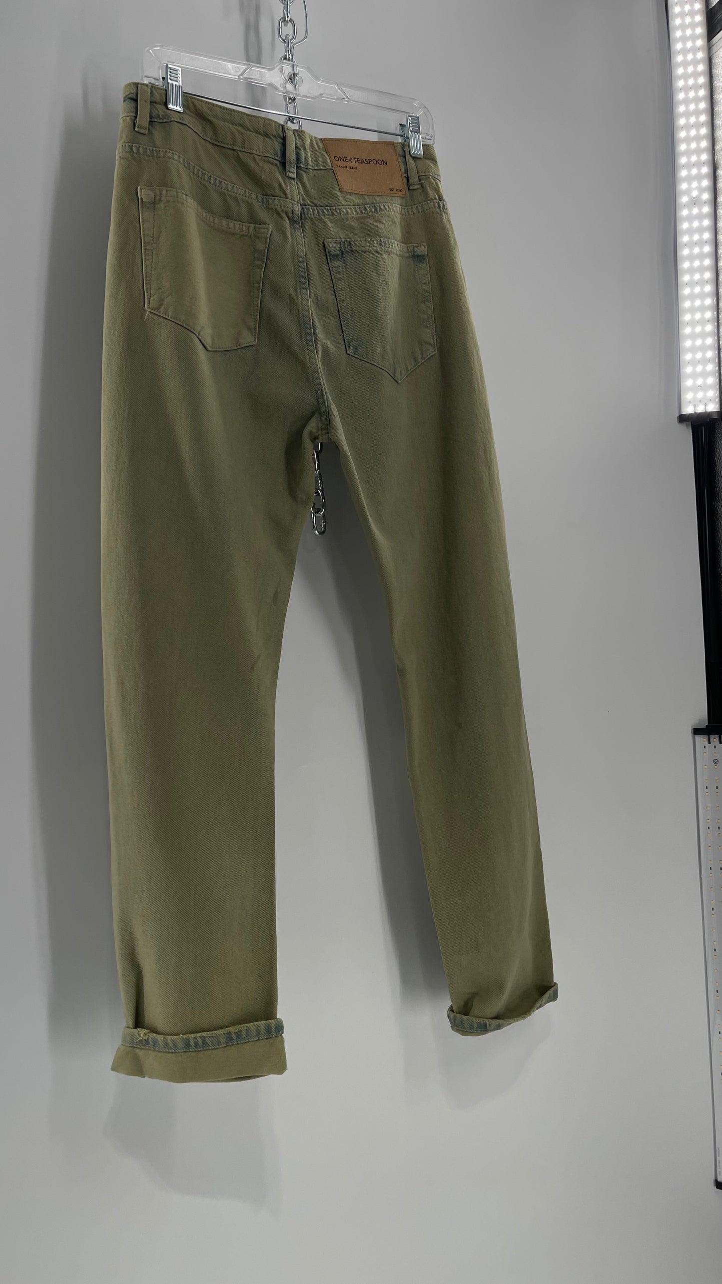 One Teaspoon Distressed Baggy/Bandit Relaxed Jean with Green Hue/Wash (Khaki Haze) (25)