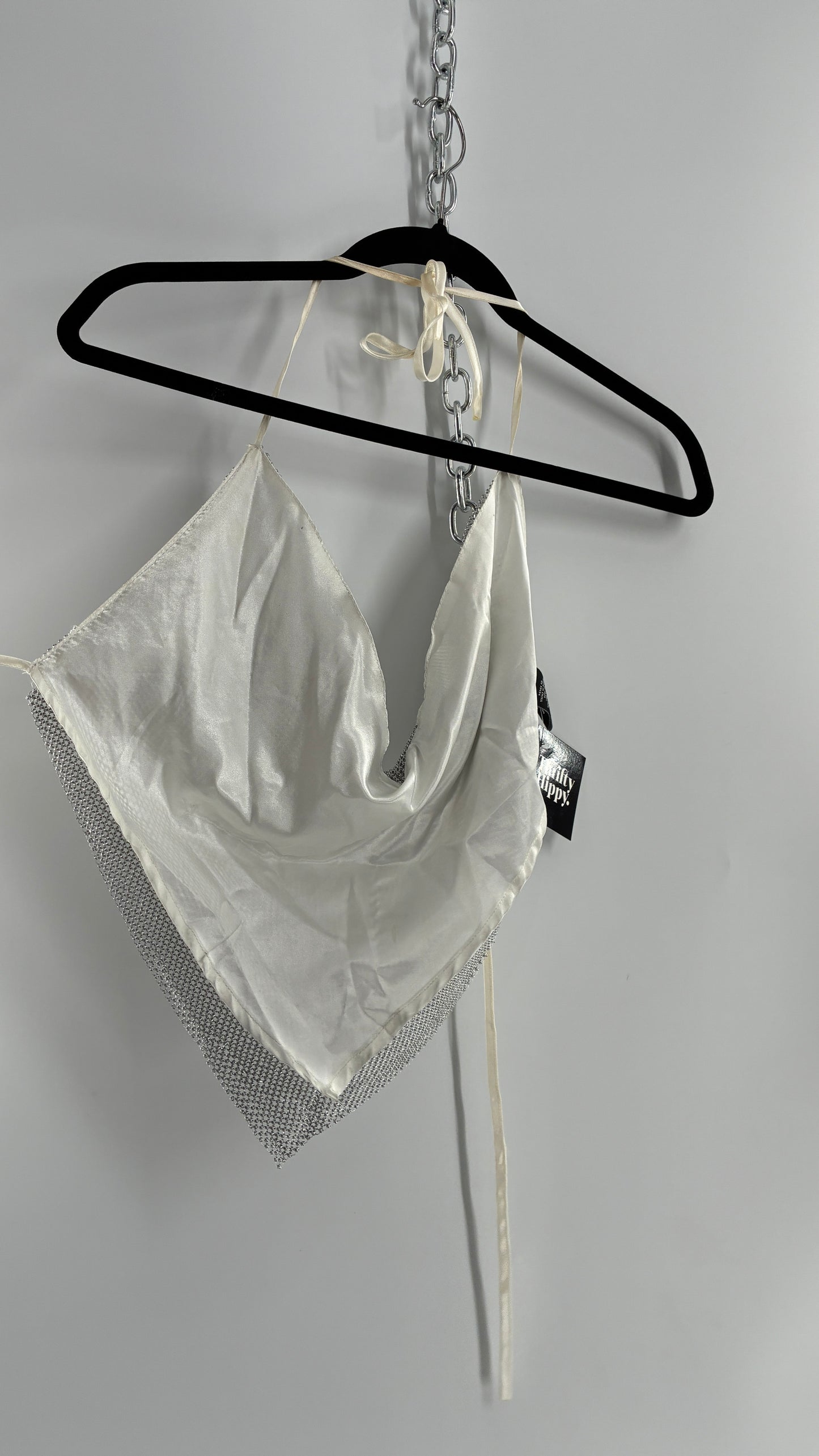 Vintage SPOON Jeans Crystal Mesh Satin Lined Backless Halter (Large)