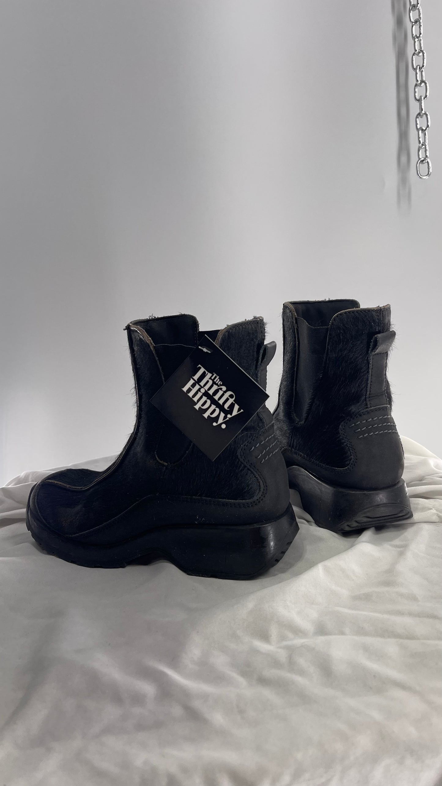 Vintage TECHNICA Black Cow Hide Round Toe Chunky Sole Boots (7.5)