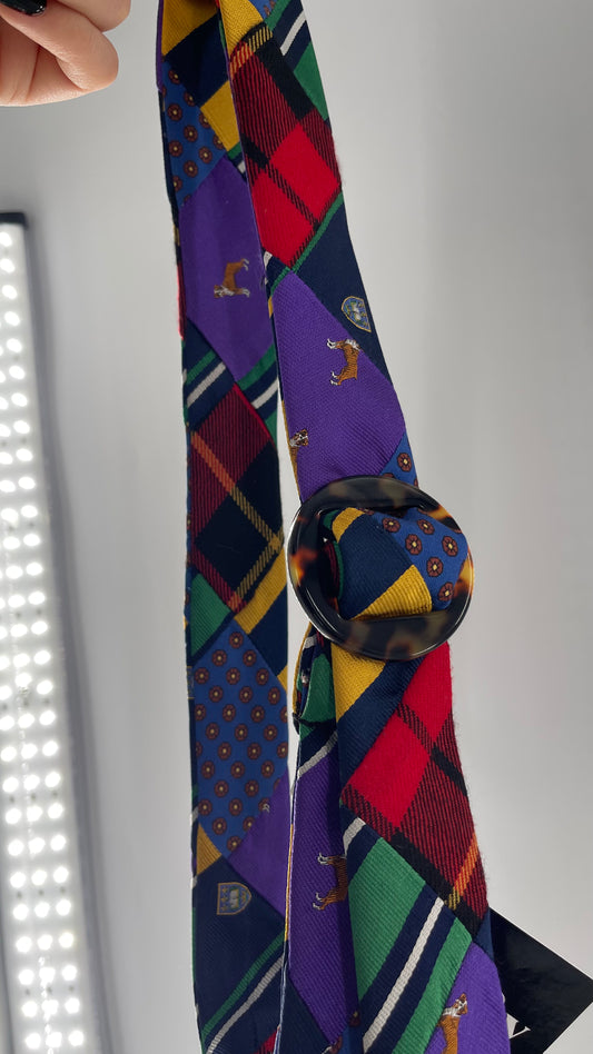 J. Crew Patchwork Tie Belt with Tortoise Buckle (S/M)