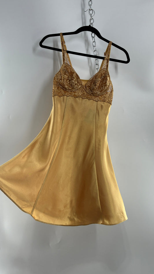 Vintage Victoria’s Secret Gold Mini Dress with Lace Underwire Bustier (XS)