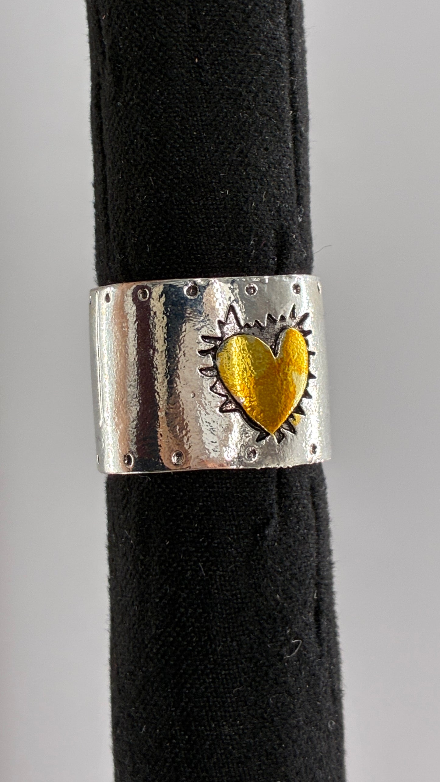 Silver Hardware Cuff Ring with Engraved Heart