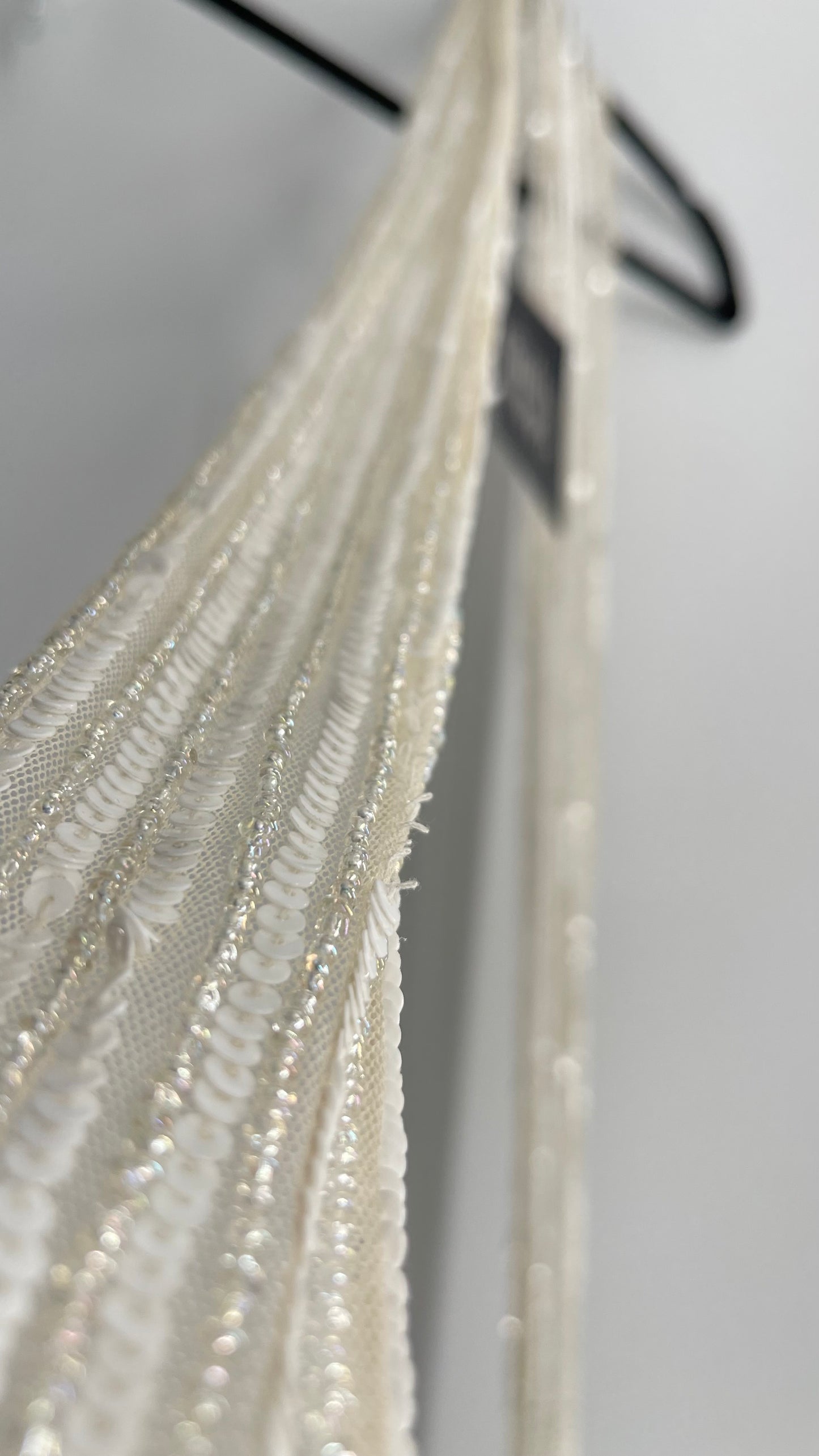 Vintage White Sequin Iridescent Beaded Skinny Scarf