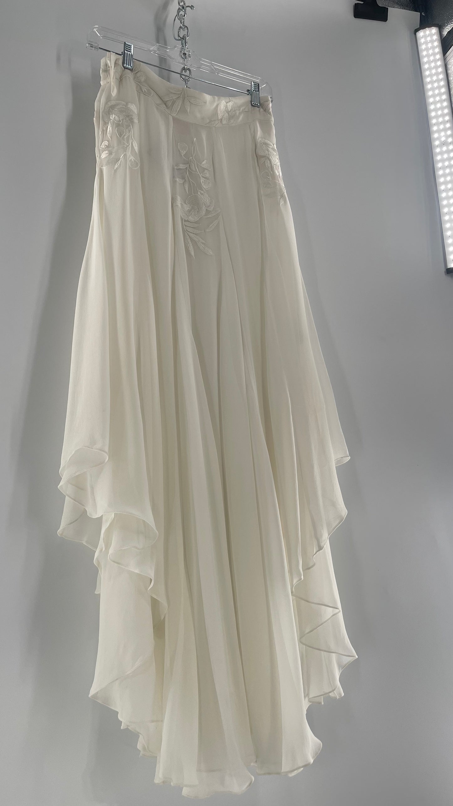 ROCOCO SAND White Hankerchief Hem Skirt with Embroidered Waistline (Medium)