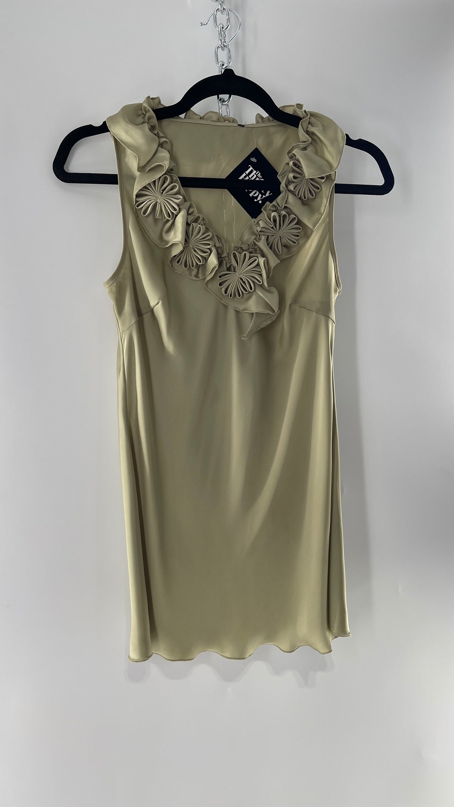 Sage Green Silky Sleeveless Tunic with Rosettes (Medium)