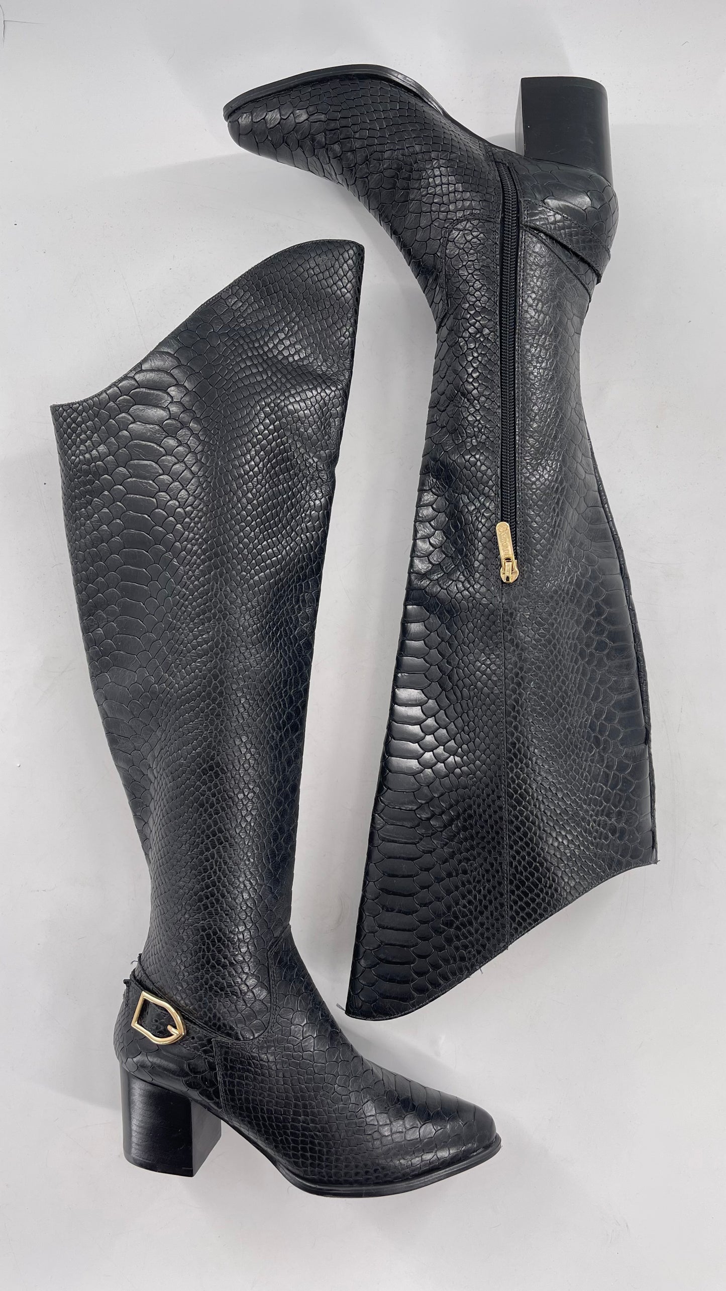 ORCADE Genuine Brazilian Leather Crocodile Embossed/Textured Knee High Boots (5)