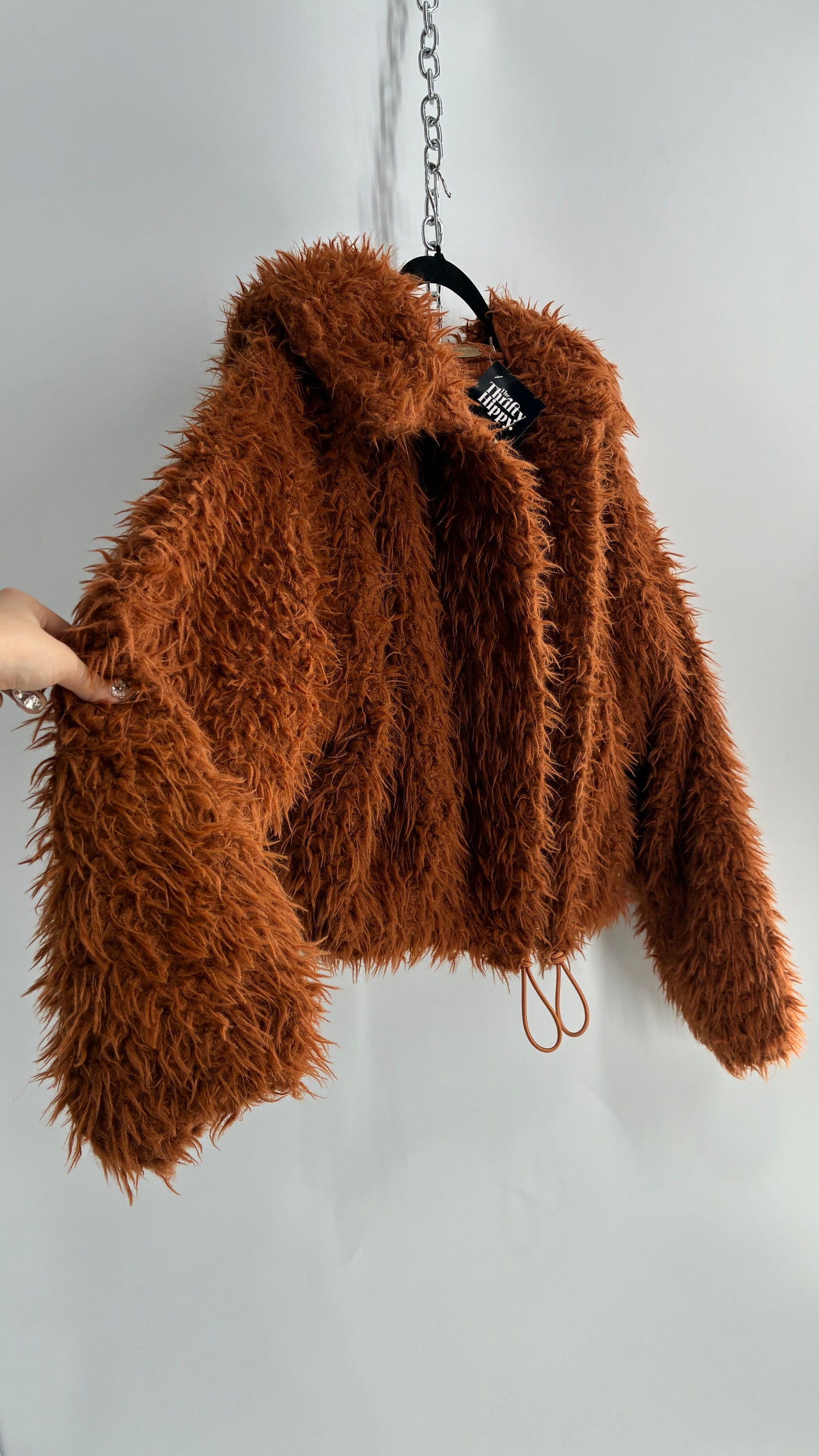 Free People Shaggy Hooded Bomber Style Jacket (Large)
