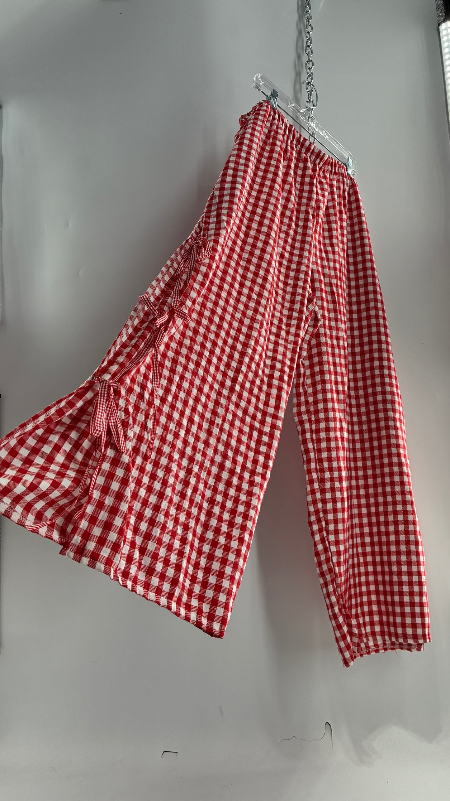 Gingham Wide Leg Picnic Pants with Ribbon Detailing (XXXL)