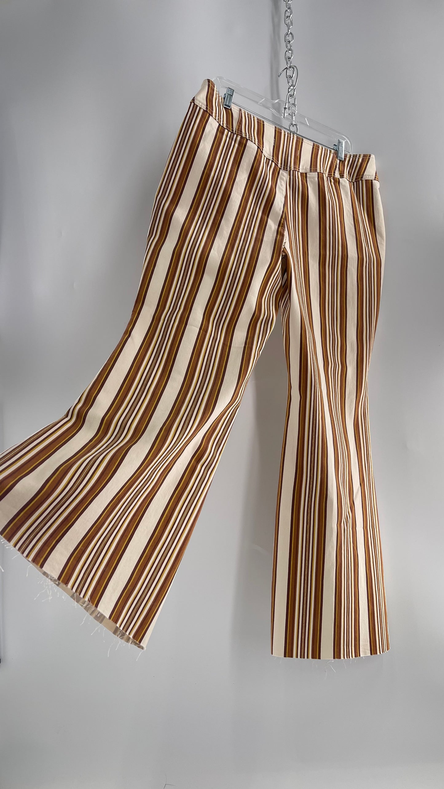 Free People 70s Striped Mustard and Rust Tones Flare Leg Bell Bottoms (33)
