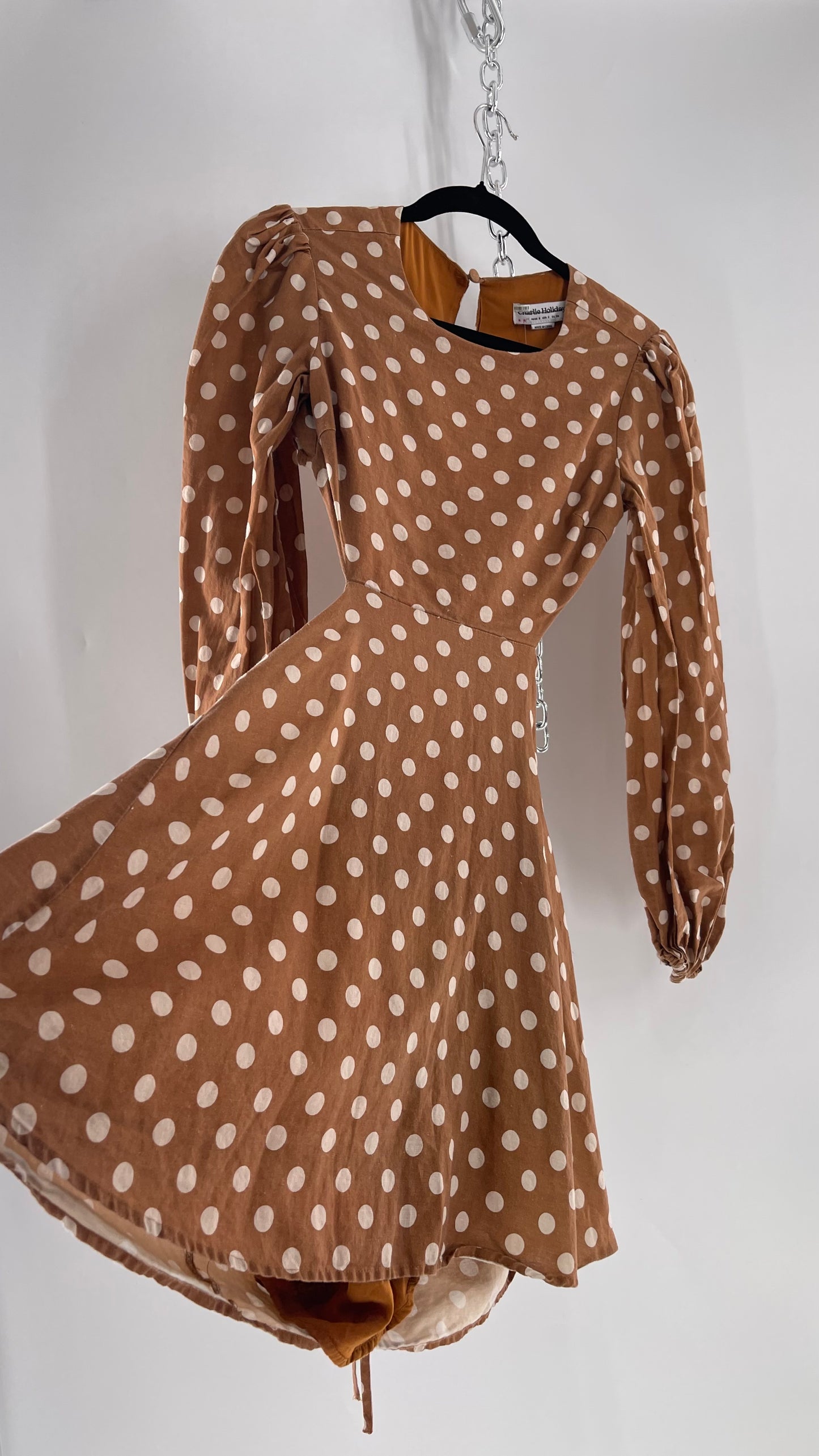 Charlie Holiday Halcyon Brown Polka Dot Open Back Linen (2)