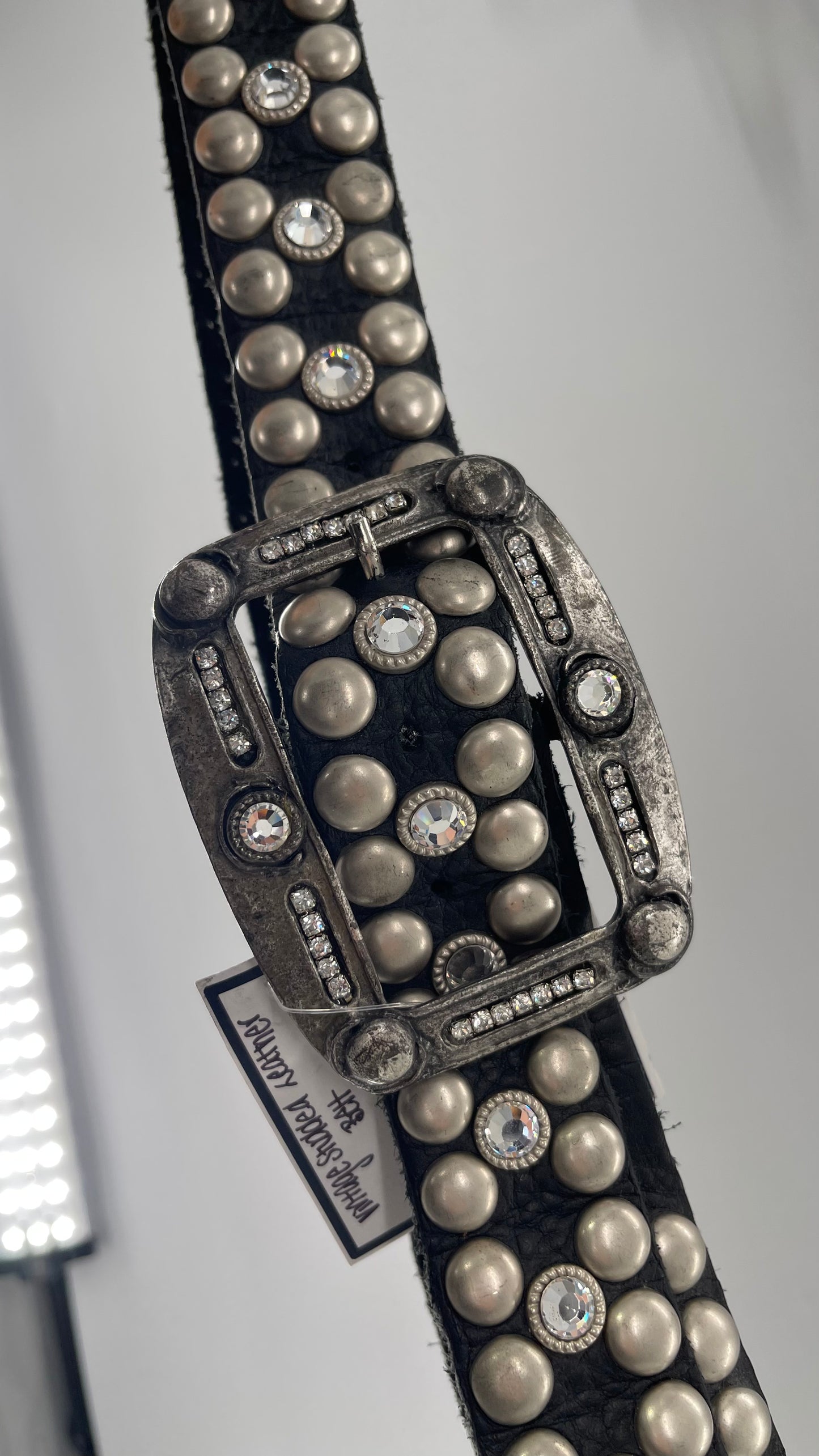 Vintage NEW Swarovski Crystal Iconic Cowboy Belt with Studded Leather Detailing (Small)