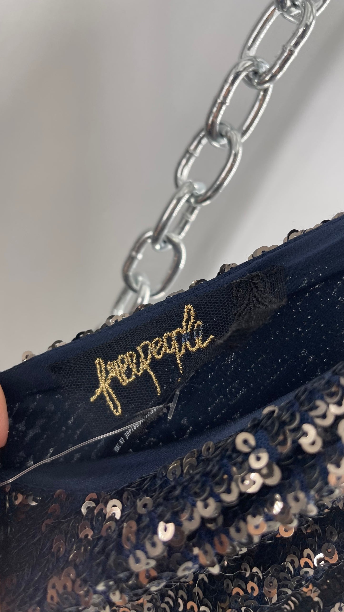 Free People Navy Sequin Jumpsuit (S)