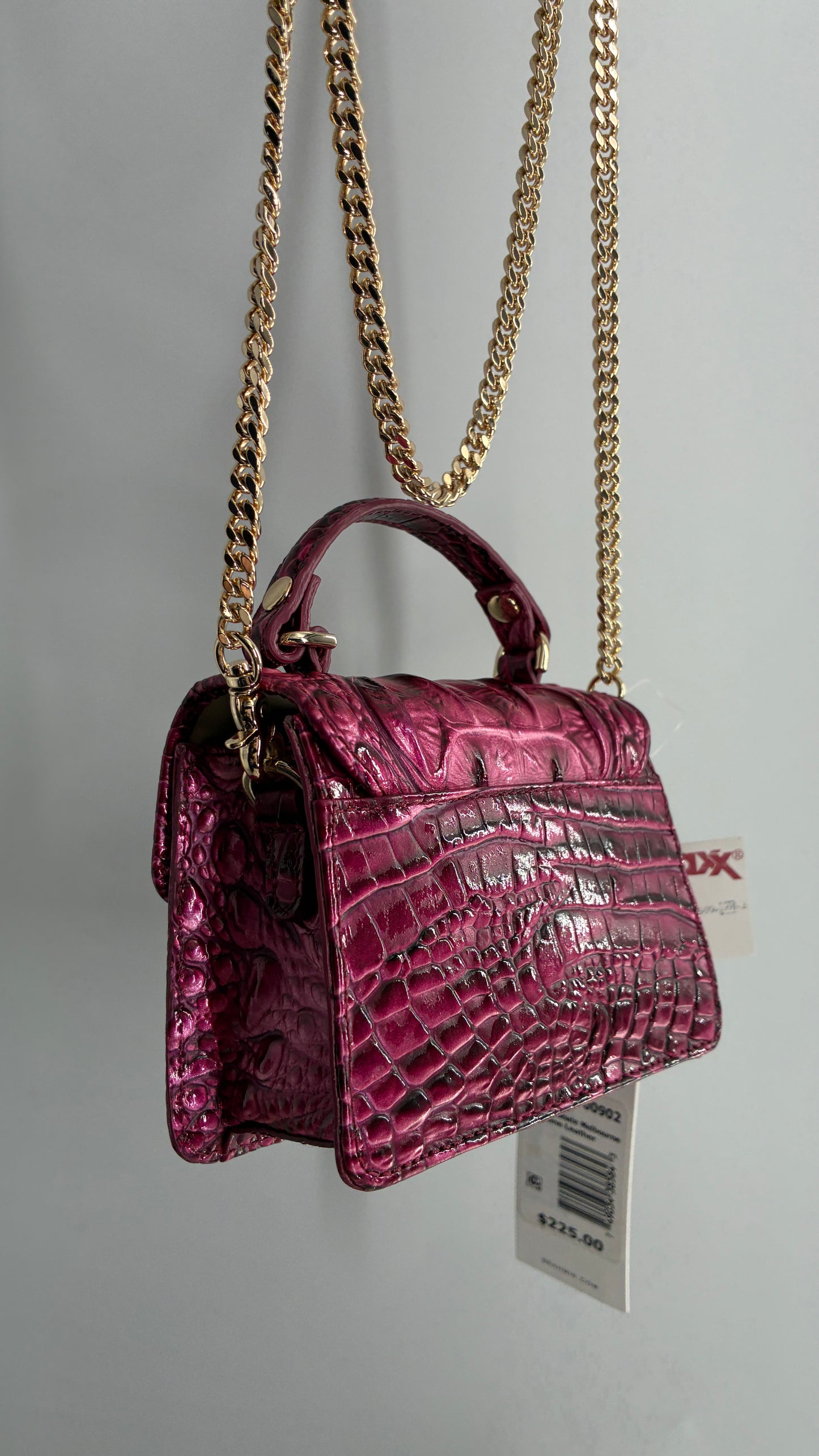 BRAHMIN Arietta Pomegranate Melbourne Mini Purse with Tags Attached, Gold Crossbody Chain and Authentication