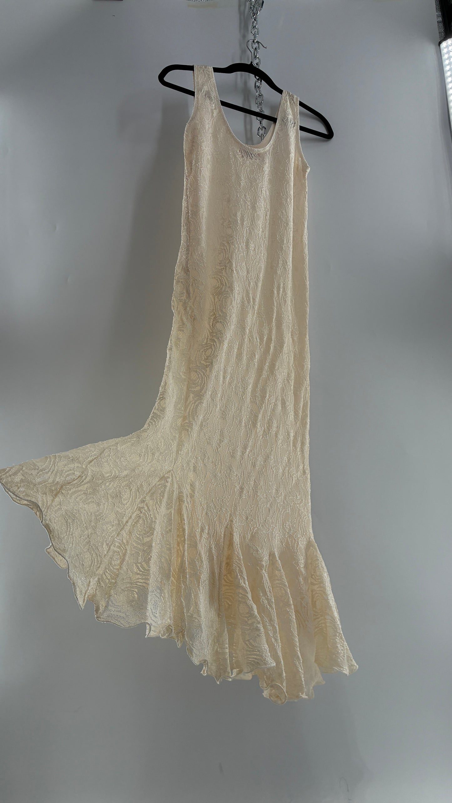 Vintage SARA MIQUE New York Off White Maxi Dress and Balloon Sleeve Cardigan Set (M)