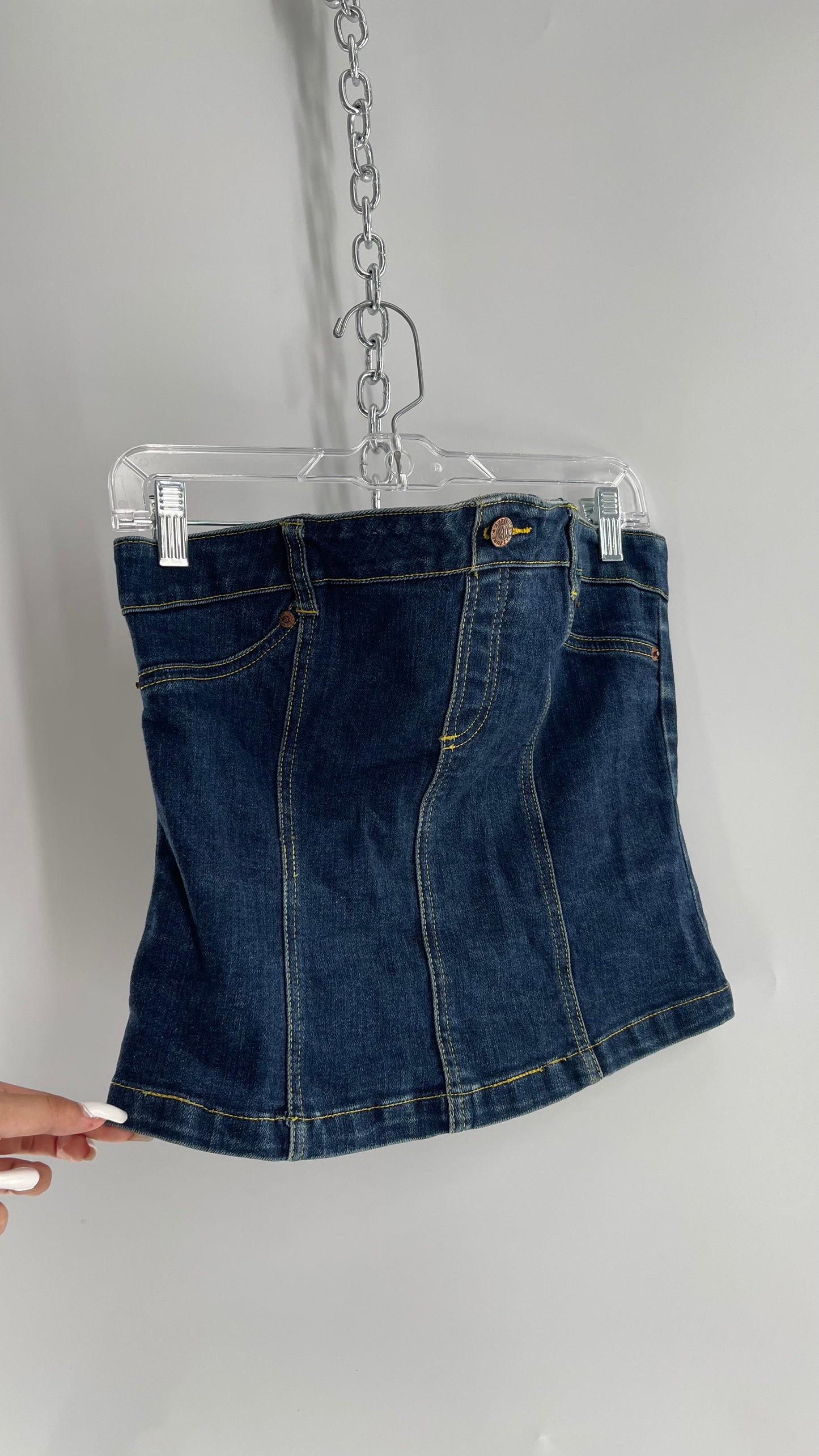Vintage AZZURE Dark Wash Denim Corset Like Tube Top (XL)