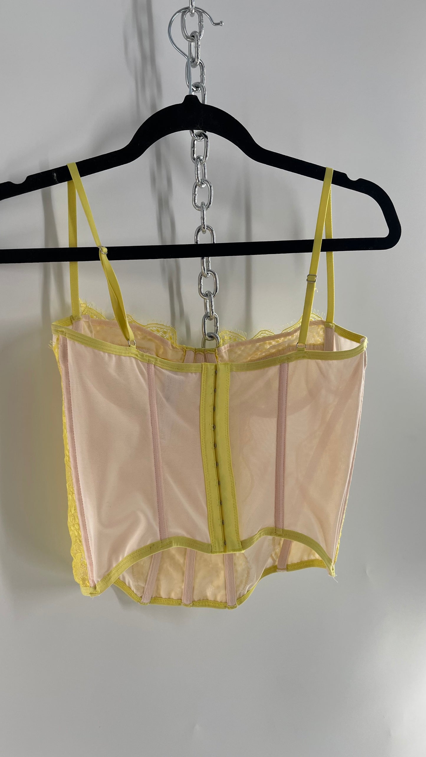 Urban Outfitters Yellow Lace Corset with Boning (Large)