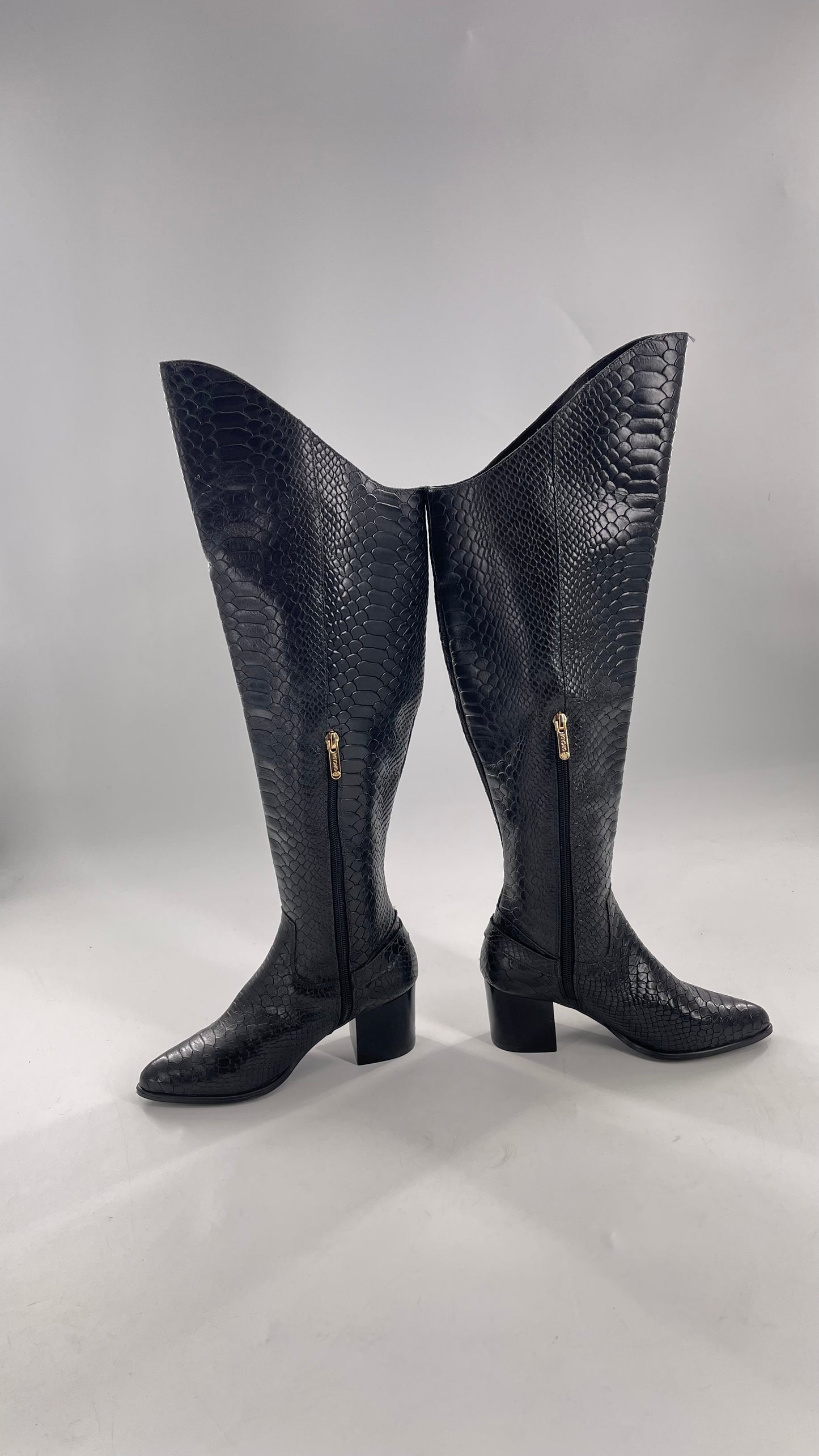 ORCADE Genuine Brazilian Leather Crocodile Embossed/Textured Knee High Boots (5)