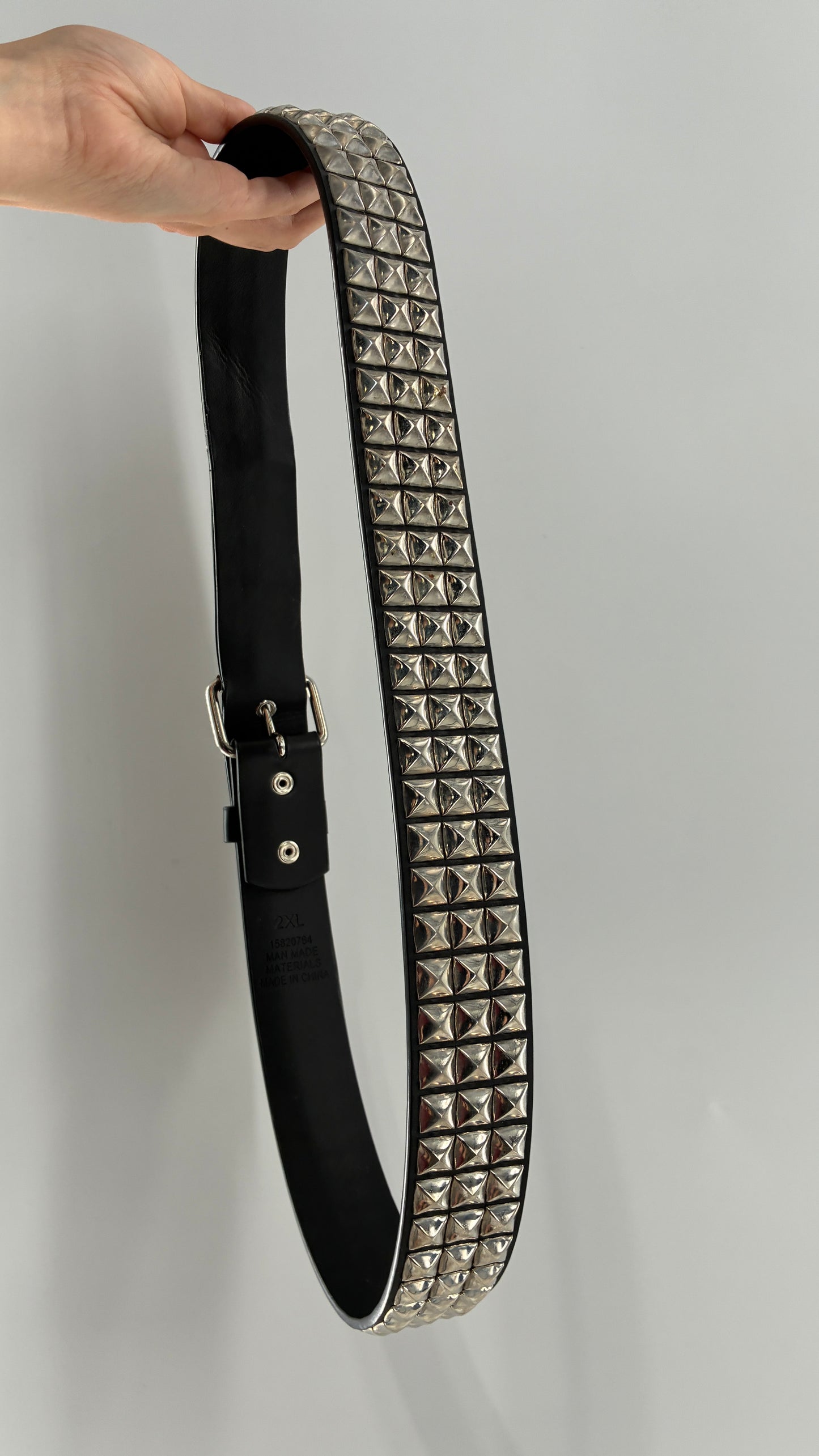 Vintage Black Silver Metal Studded Belt (XXL)