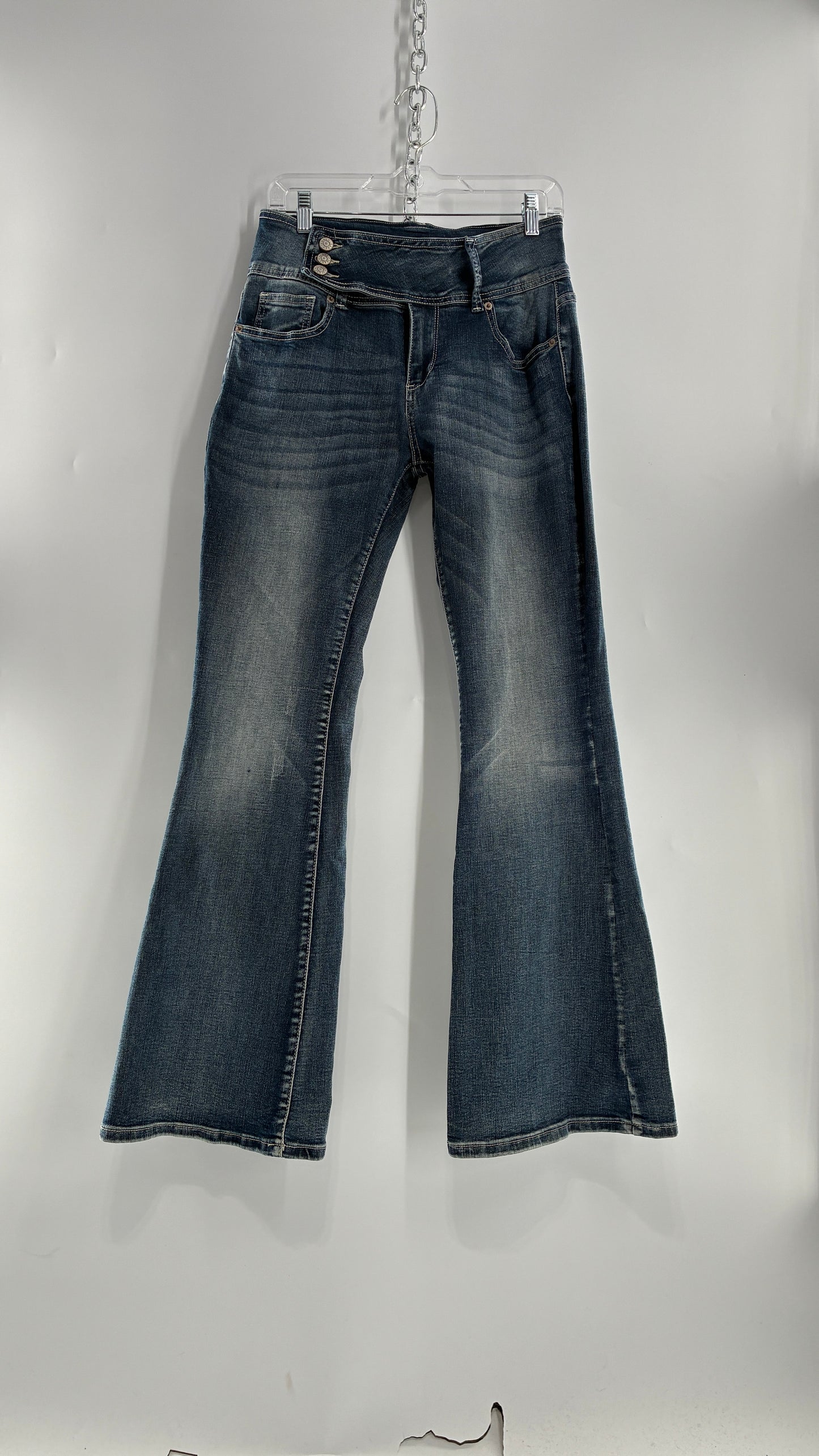 Vintage Low Rise Kickflare Jeans with Thick Side Buckled Waist Band (Medium)