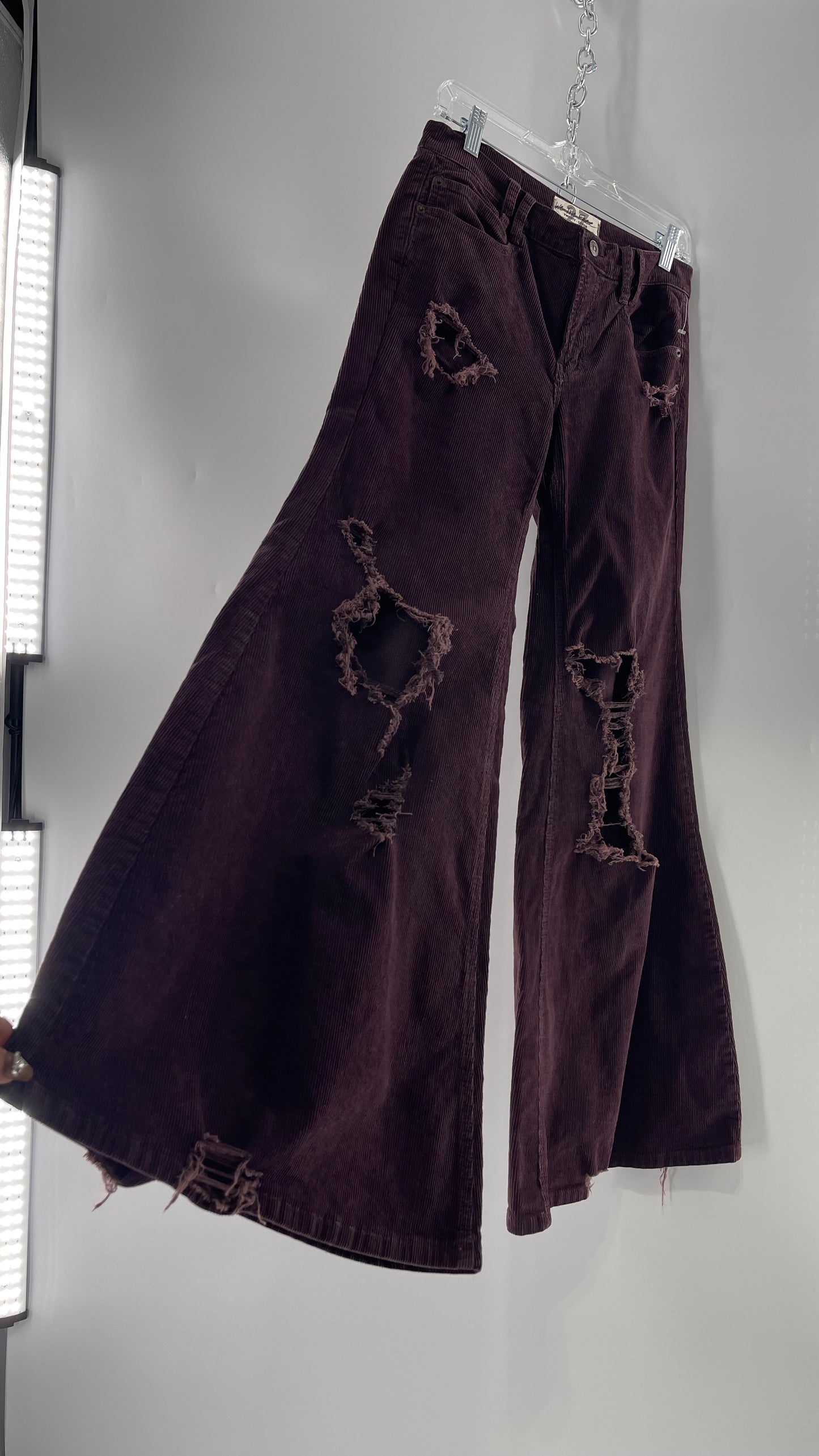 Free People Plum Corduroy Distressed Flare Bell Bottoms (27)