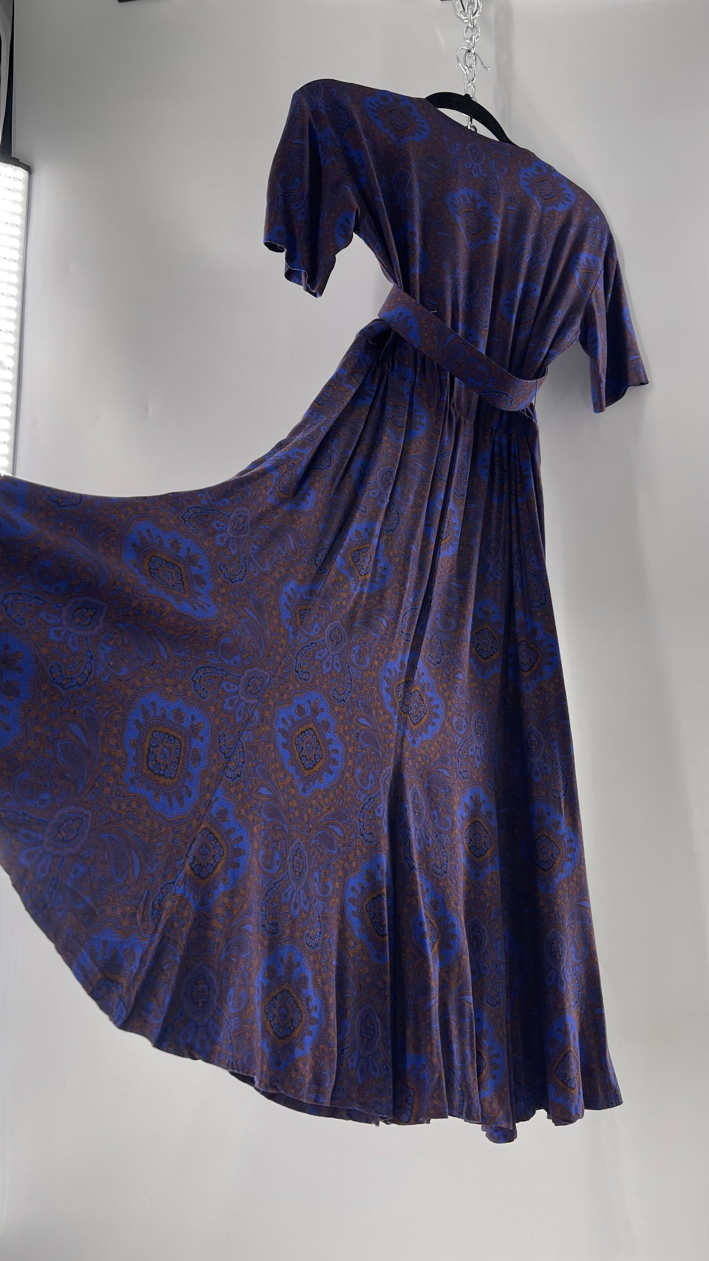 Vintage Liz Claiborne Cobalt Blue and Mustard Paisley Patterned 60s Style Dress(4)