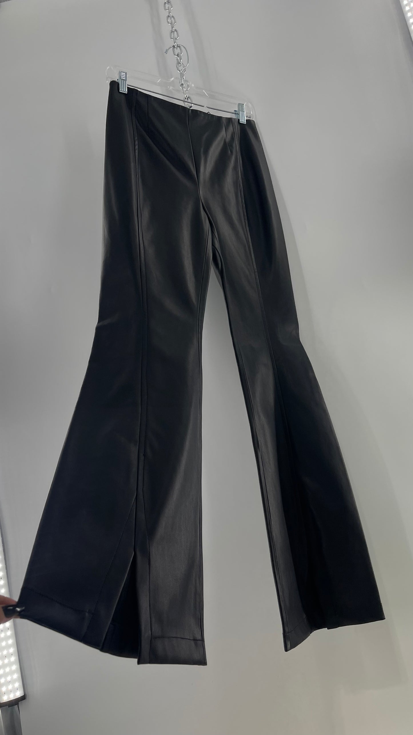 Free People Black Vegan Leather Kick Flares (28)