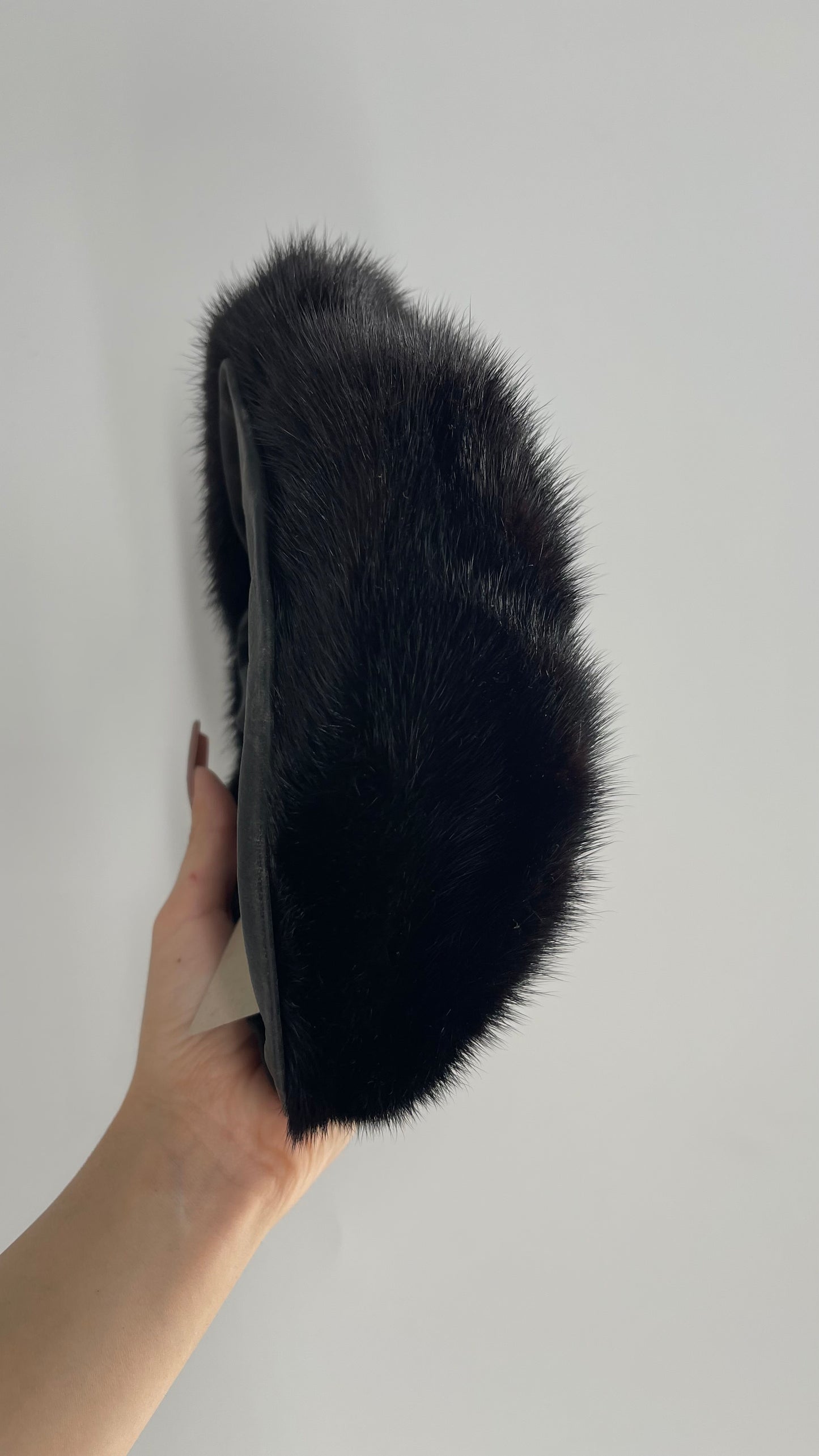 Vintage Genuine Fur Beret with Black Leather Inner Trim