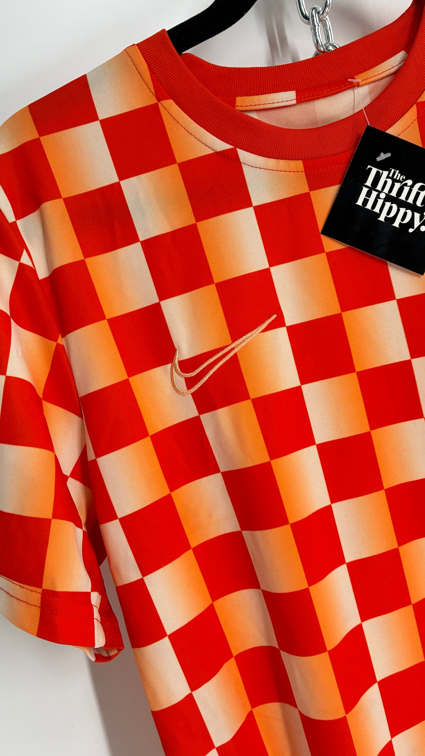 NIKE Orange Checkered Jersey T (Medium)