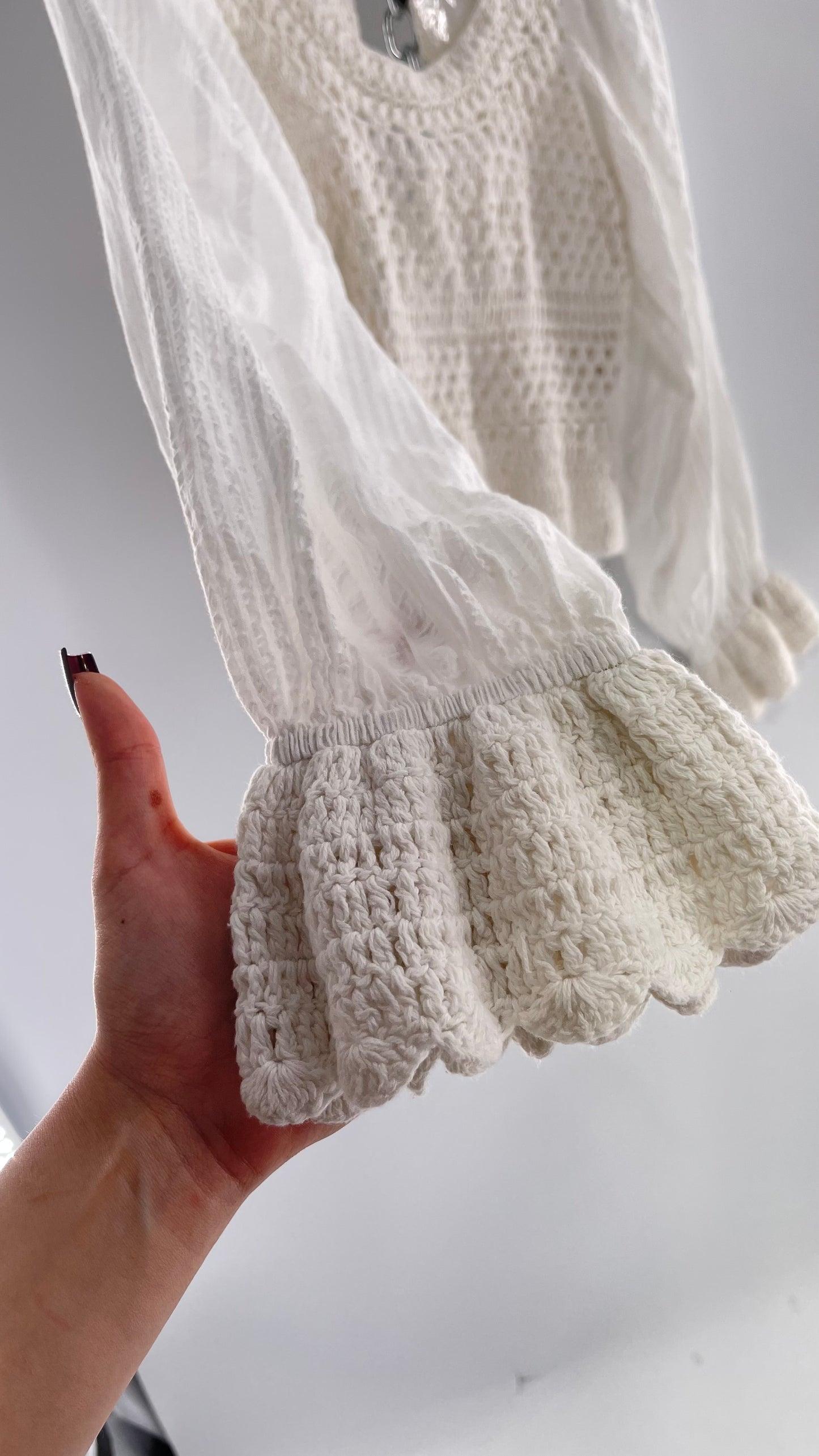 Free People White Crochet “Megan” Top (Large)