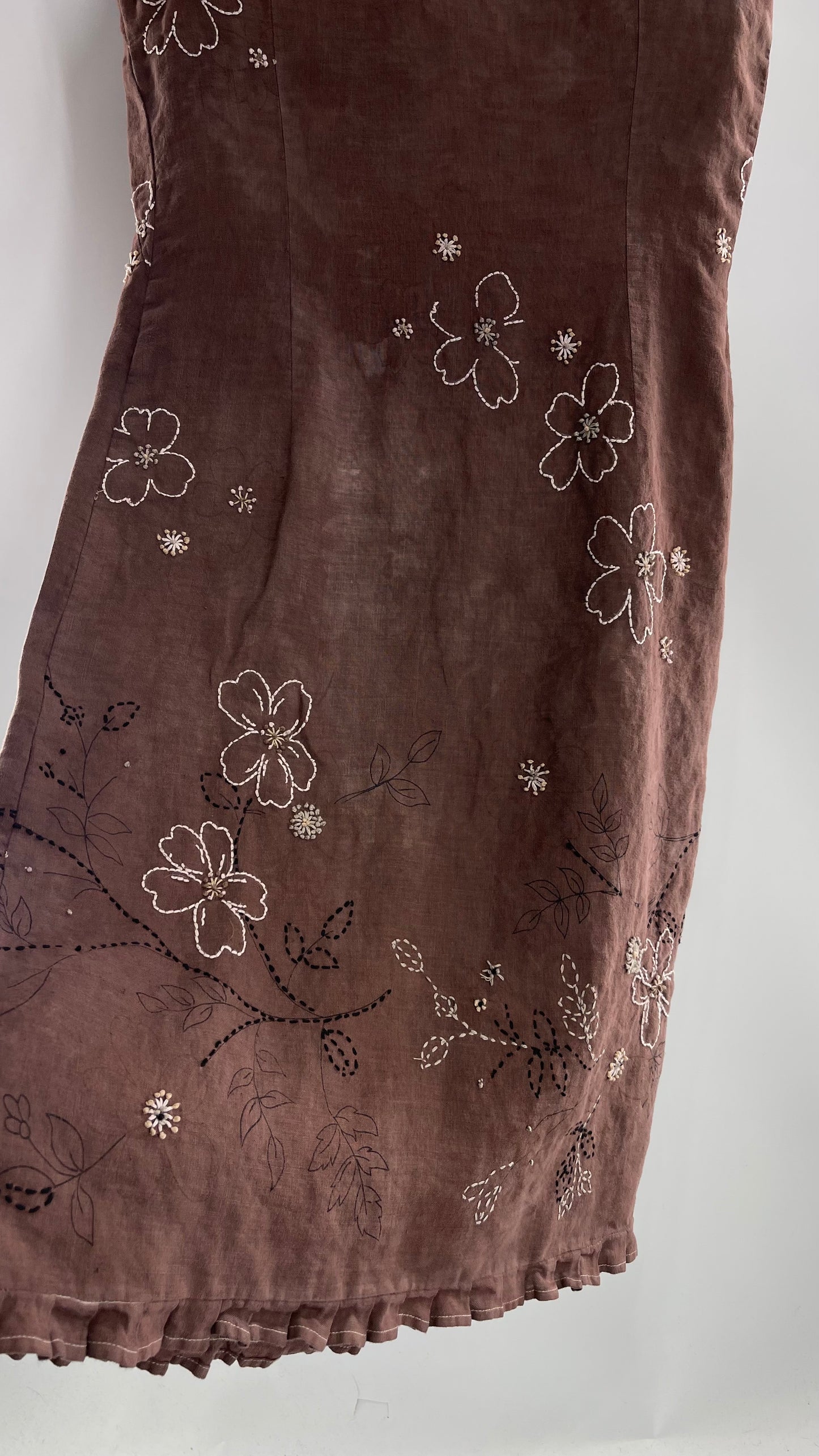 Vintage Willi Smith 100% Linen Dress with Embroidered Florals(10P)