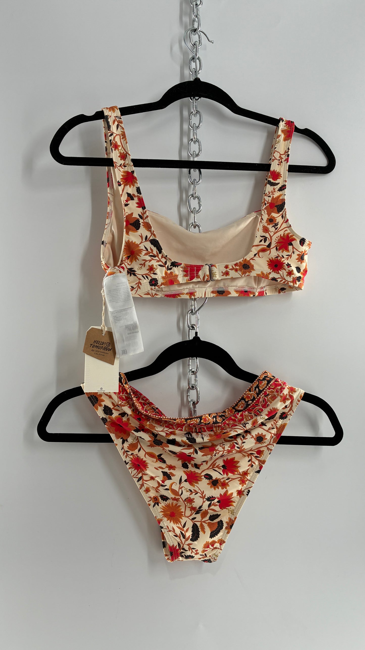 BILLABONG Orange Florals Swimsuit with Tags Attached (Medium)