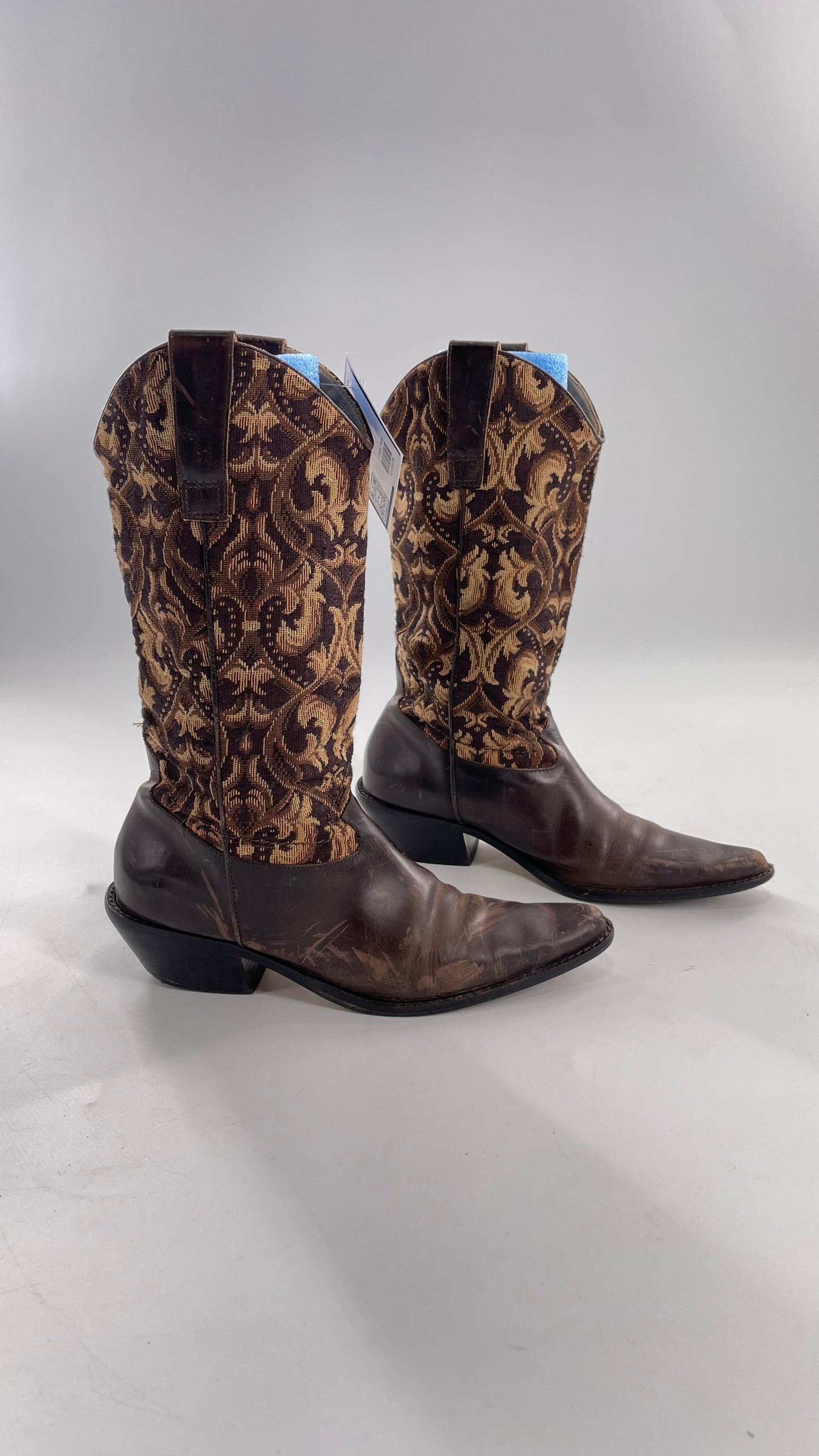 Vintage Matisse Brown Leather Tapestry Cowboy Boot (8.5)