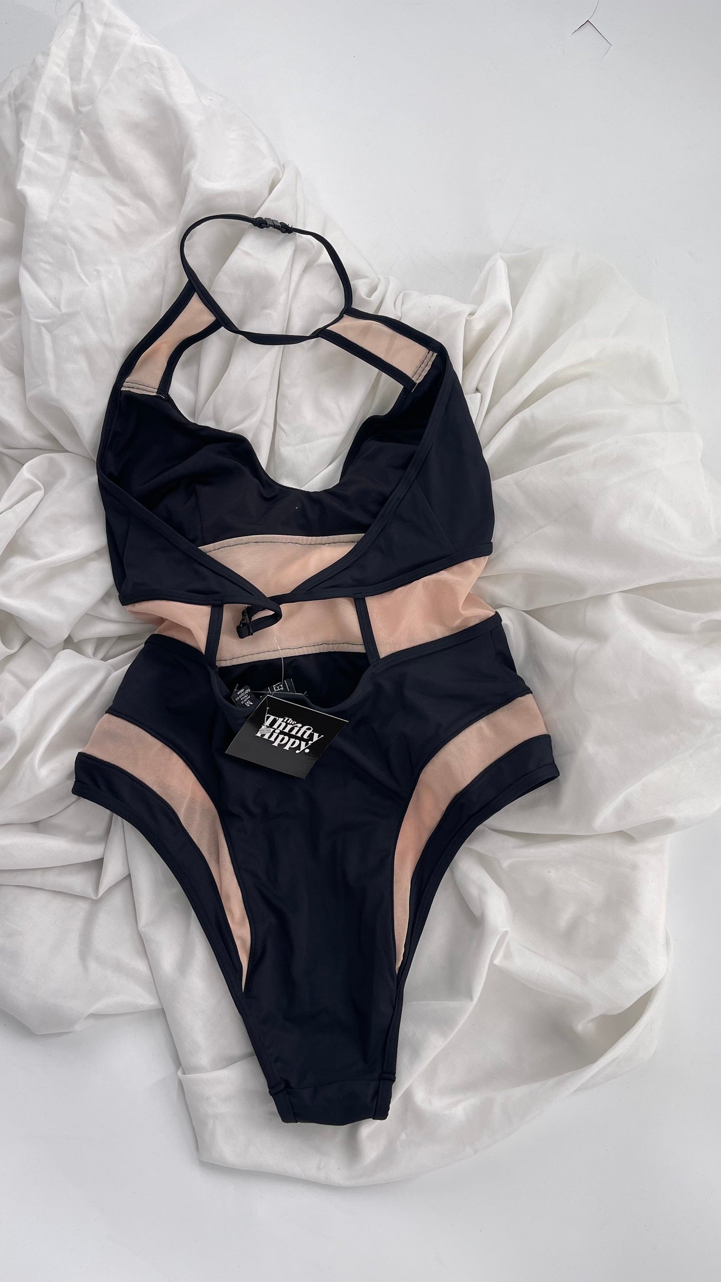 EVILTWIN Black Swimsuit with Mesh Cut Outs and Choker Neckline (Medium)